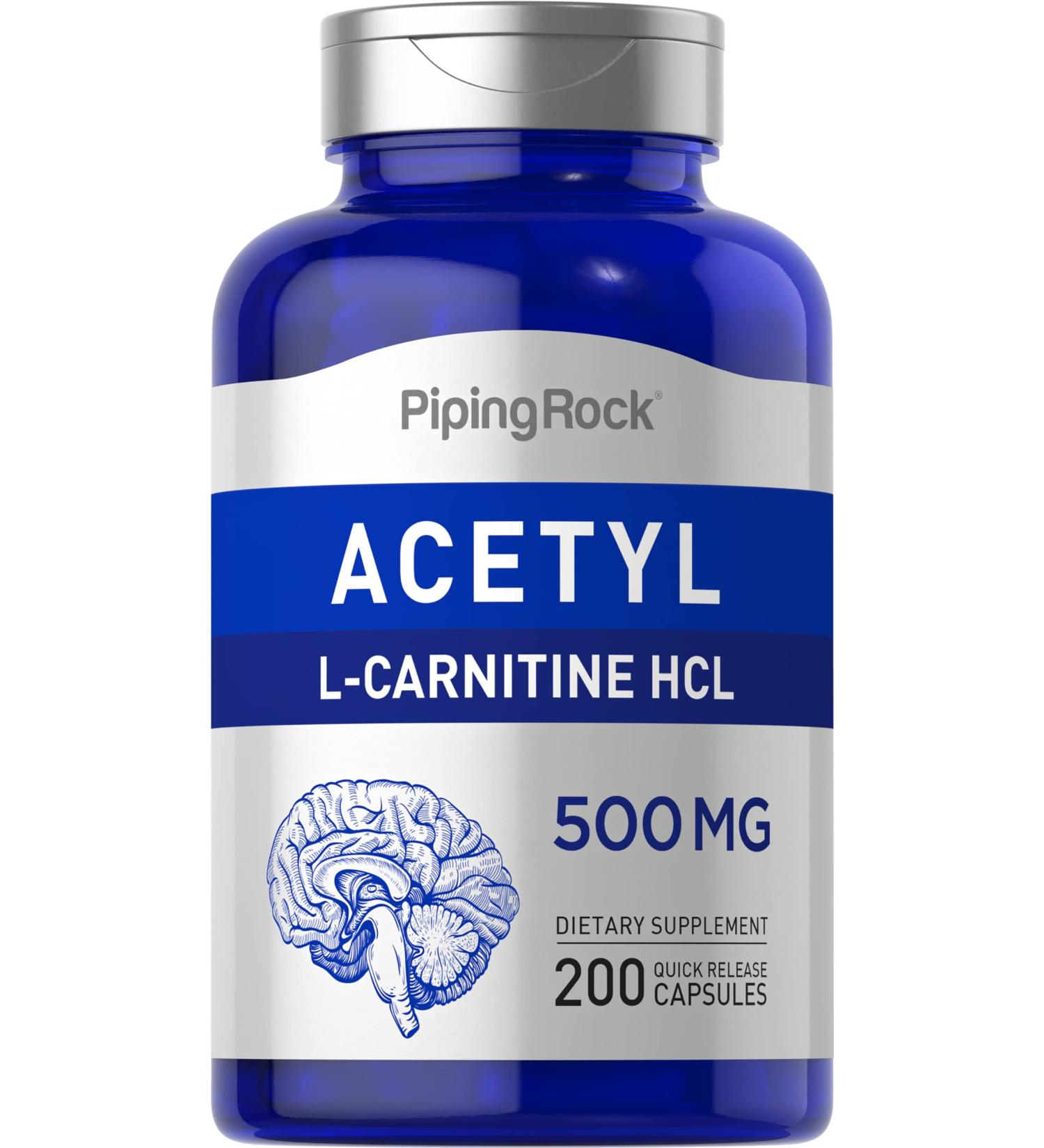 Piping Rock Acetyl L-Carnitine 500mg | 200 Capsules | Non-GMO Gluten Free Supplement - Buy Online on GoSupps.com