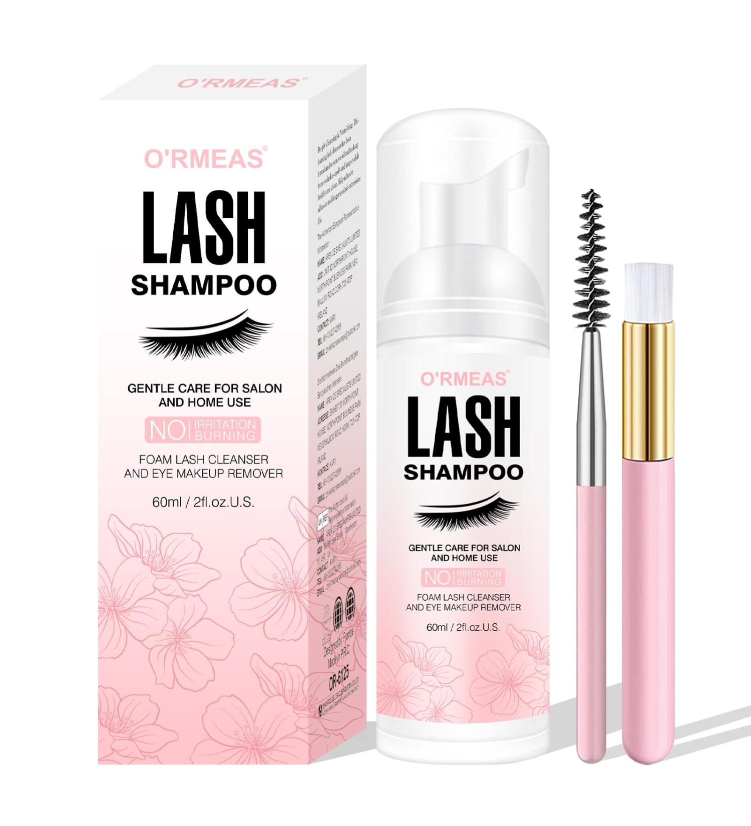 Eyelash Shampoo Foam Cleaner with Brush - 60ml Lash Cleaner for Extensions & Makeup Residue Removal - Buy Online on GoSupps.com
