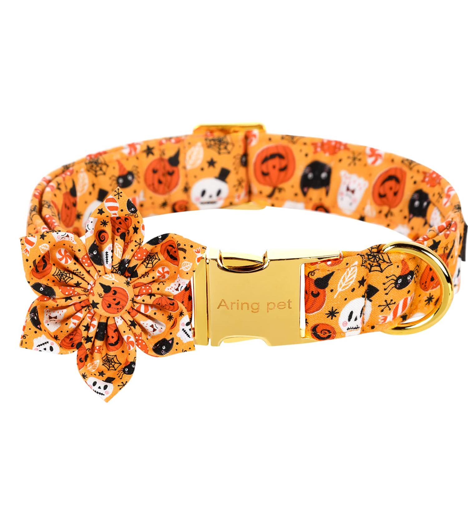 Adorable Halloween Dog Collar with Flower Design - Perfect for Small & Medium Dogs | Aring Pet Pumpkin Ghost Collars - Buy Online on GoSupps.com