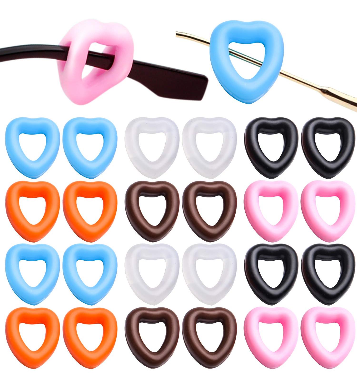 JDesun Slipproof Glasses Handles - 12 Pairs Silicone Bracket Tips | Heart Design Glasses Holders in Blue Black Pink Orange Brown & White for Sunglasses & Reading Glasses - Buy Online on GoSupps.com