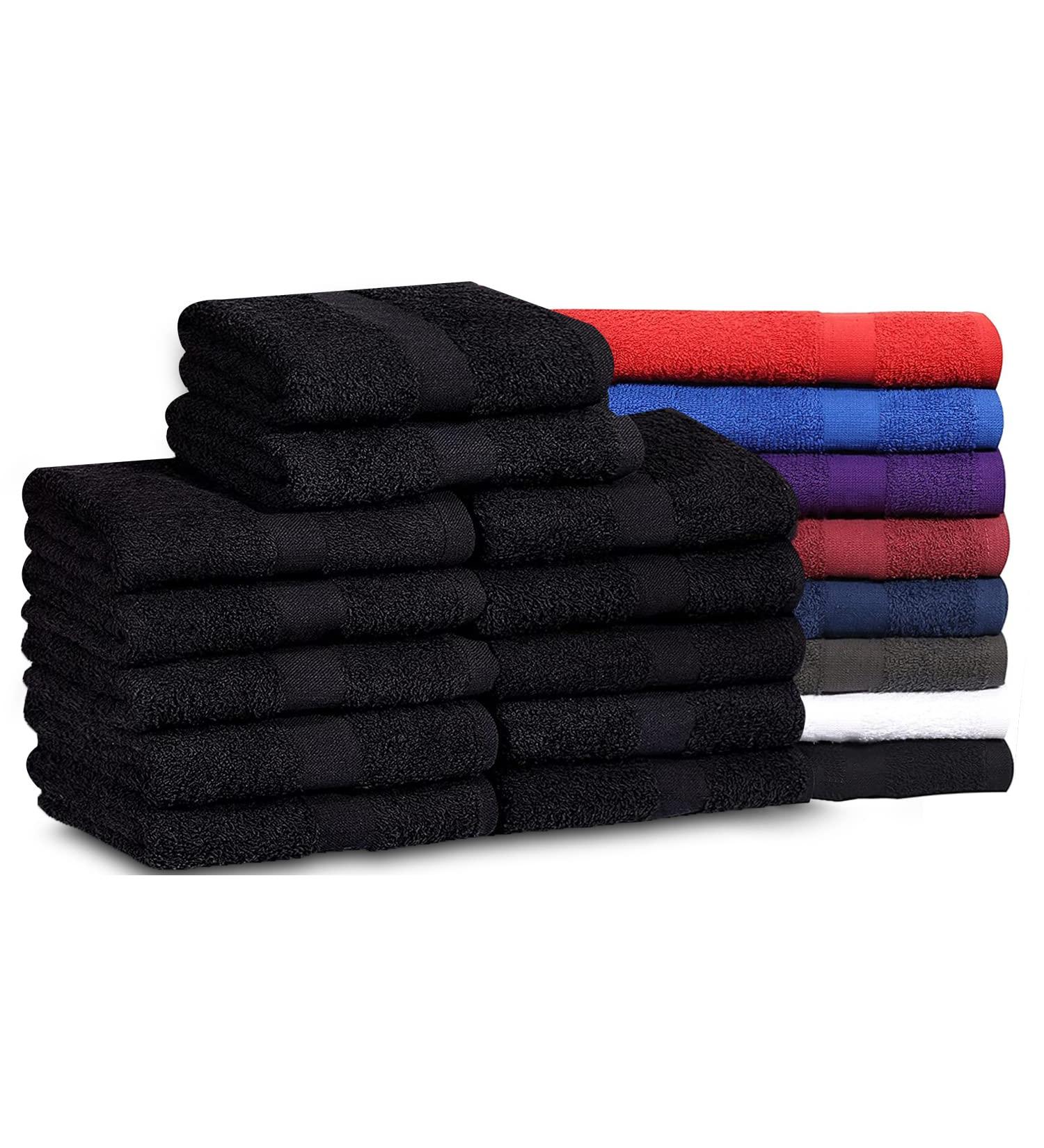 Cotton Salon Towels 12-Pack Black 16x27 inches - Soft Absorbent Quick Dry Hand Towel for Gym, Salon, Spa - 100% Cotton - Buy Online on GoSupps.com