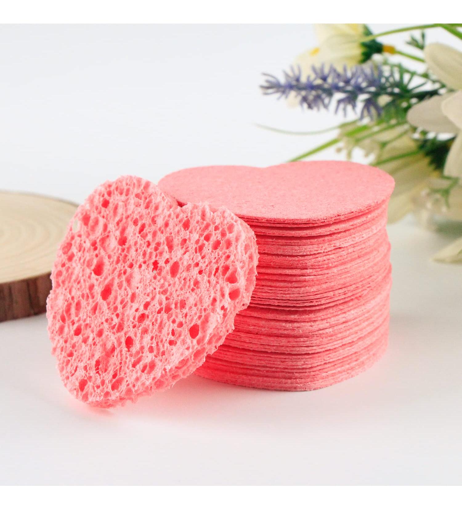 Facial Cleaning Sponge Heart Shape Exfoliating Pads - Reusable 50 Pieces (Pink) - Buy Online on GoSupps.com