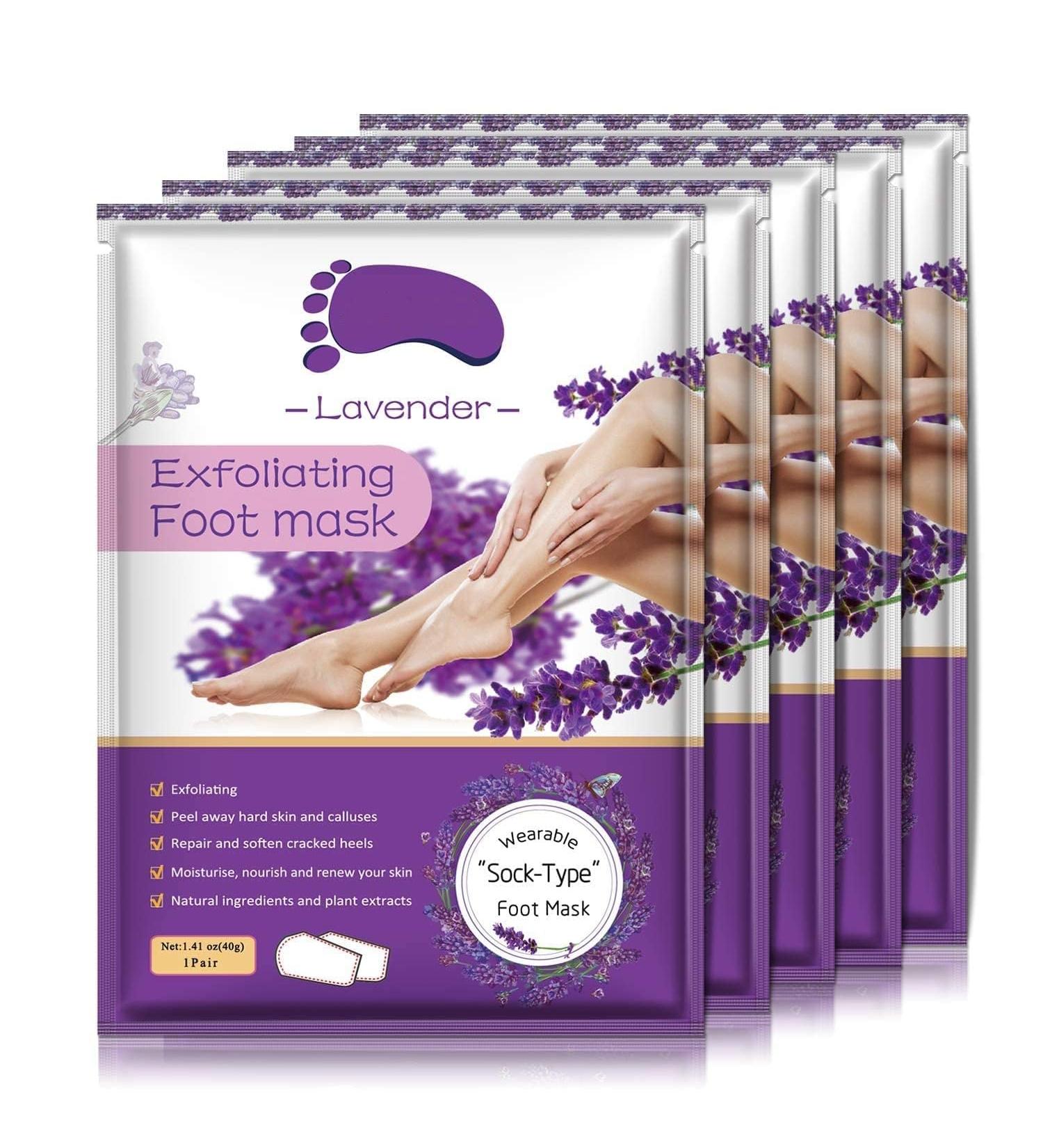 Lavender Foot Peel Mask (5 Pack) - Natural Exfoliating Treatment for Dry Skin, Callus Repair, and Rough Heels - Men and Women - 5 Pairs - Buy Online on GoSupps.com