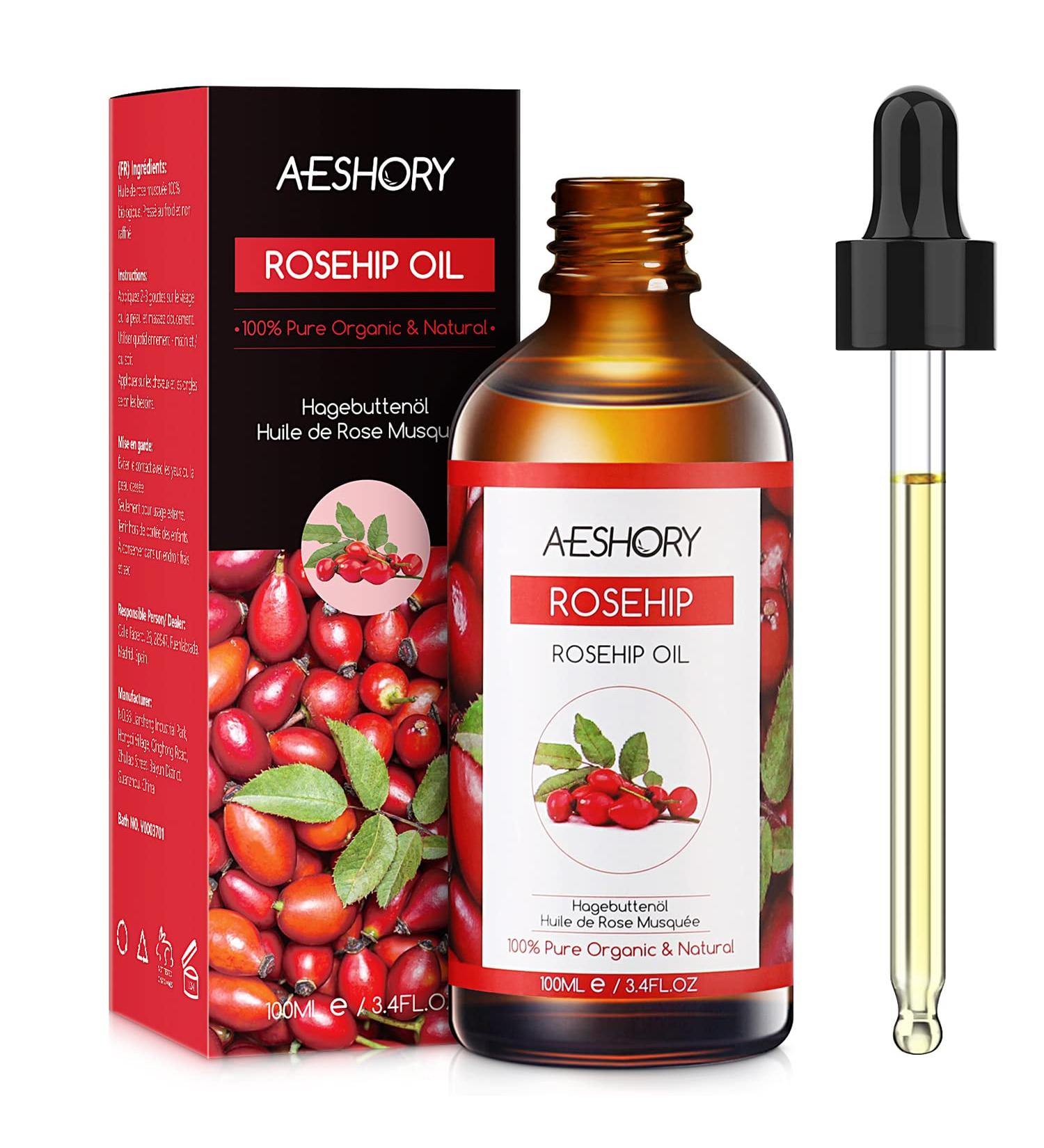 Aeshory Cold Pressed Rosehip Oil for Face 100ml 100% Pure Natural Rosehip Seed Oil Hydrating Nourishing & Moisturising for Skin Hair Nails and Body - Buy Online on GoSupps.com