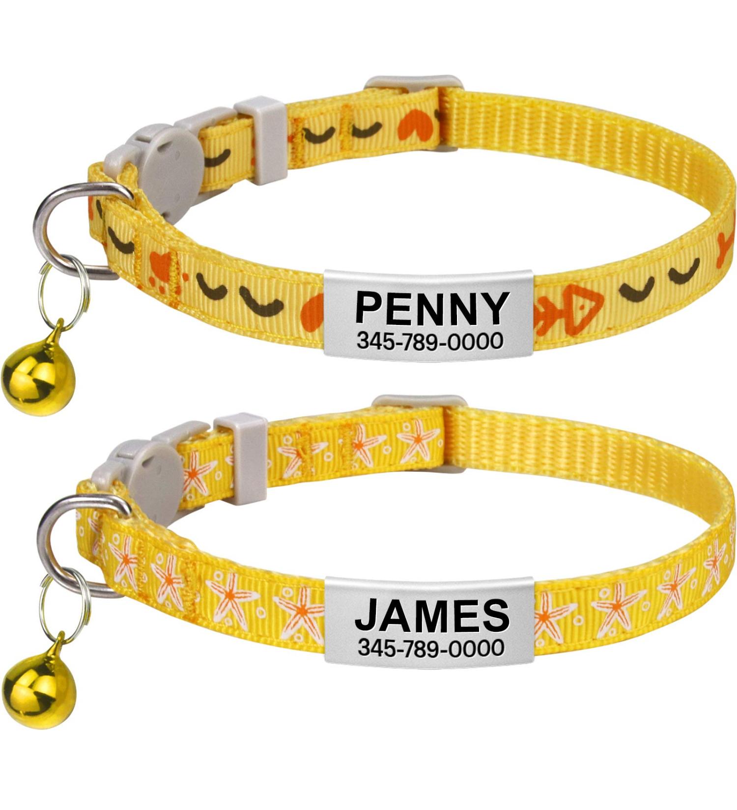 Tagme Personalized Cat Collar - Adjustable Safety Neck Band with Name & Phone 2-Pack Yellow (18-28 cm) - Perfect for Cats - Buy Online on GoSupps.com
