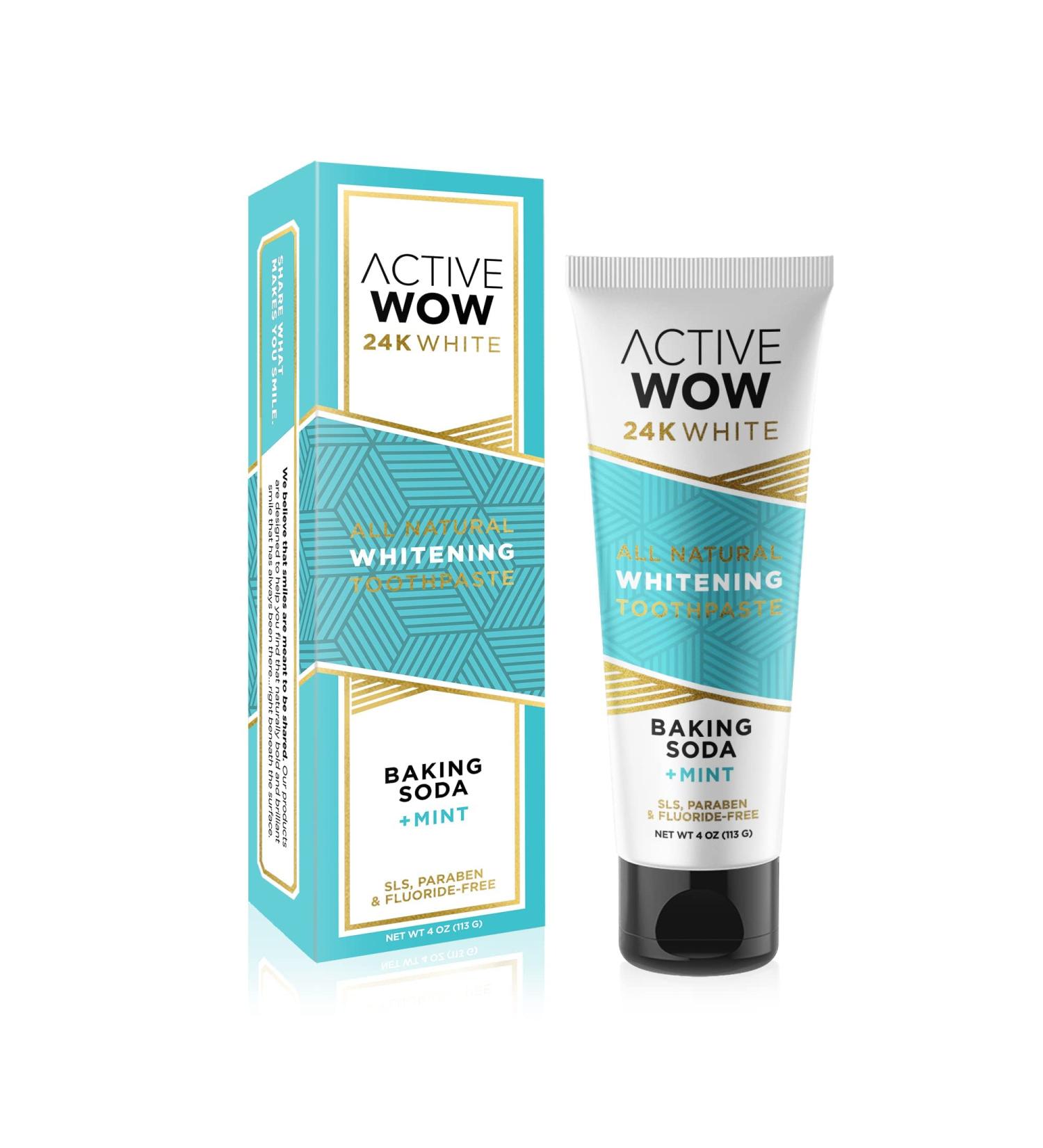 Active Wow 24K White All Natural Whitening Toothpaste with Baking Soda & Mint - 4 oz - Buy Online on GoSupps.com