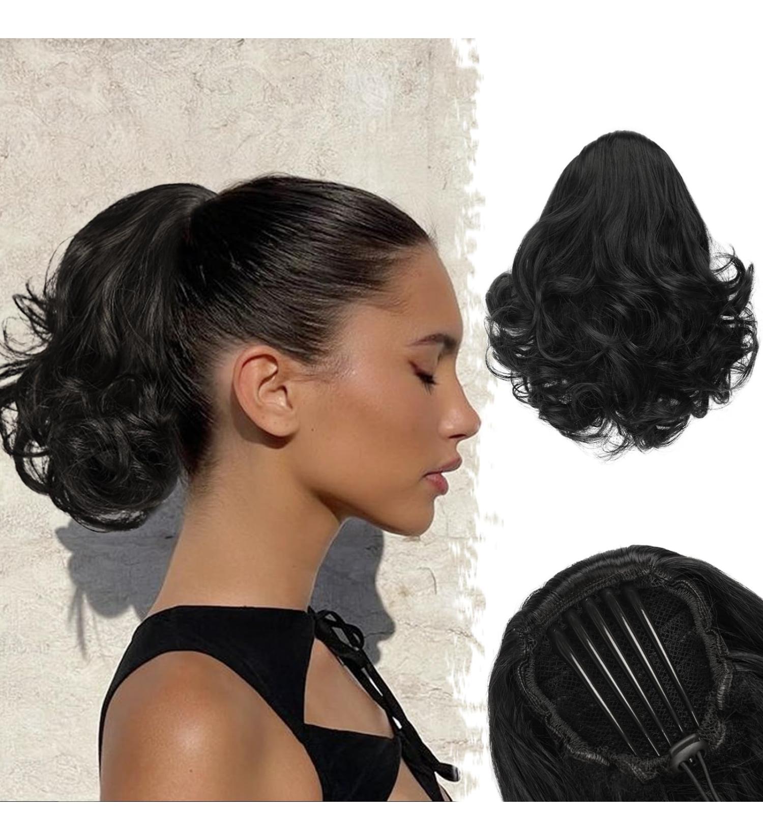 BARSDAR 22cm Short Wavy Ponytail Extension - Jet Black Synthetic Hair Clip for Women - Buy Online on GoSupps.com
