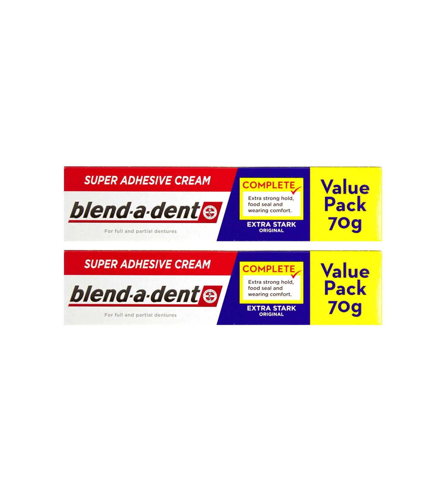 2x Blend-a-dent Super Adhesive Cream Extra Strong Original 70g Value Pack