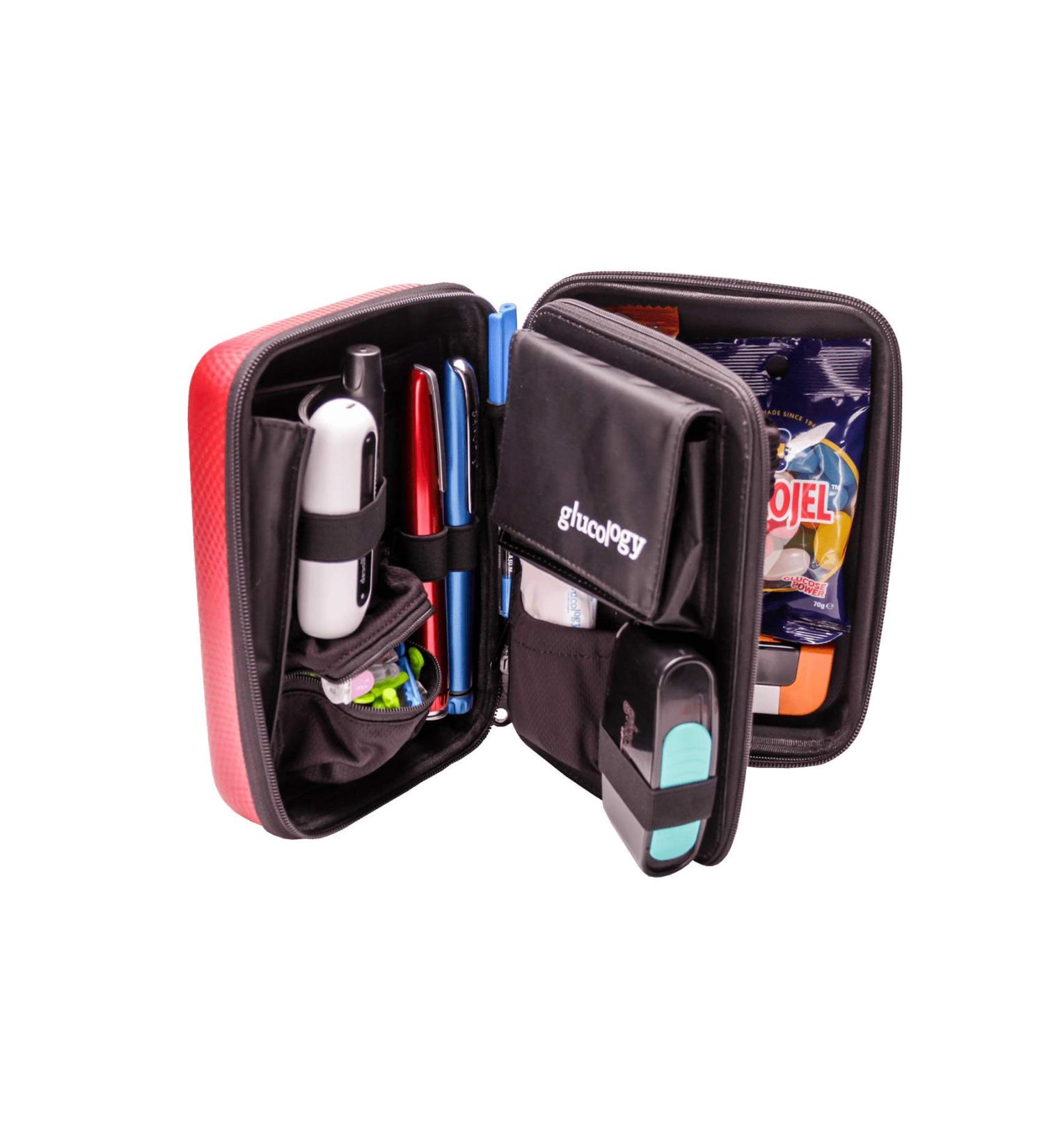 Glucology Diabetes Accessories Bag - Organiser for Blood Sugar Test Strips Services Glucose Meter Tablets Insulin Syringes Needles and Lancets - Hard Case (Oversize Red)  - Buy Online on GoSupps.com