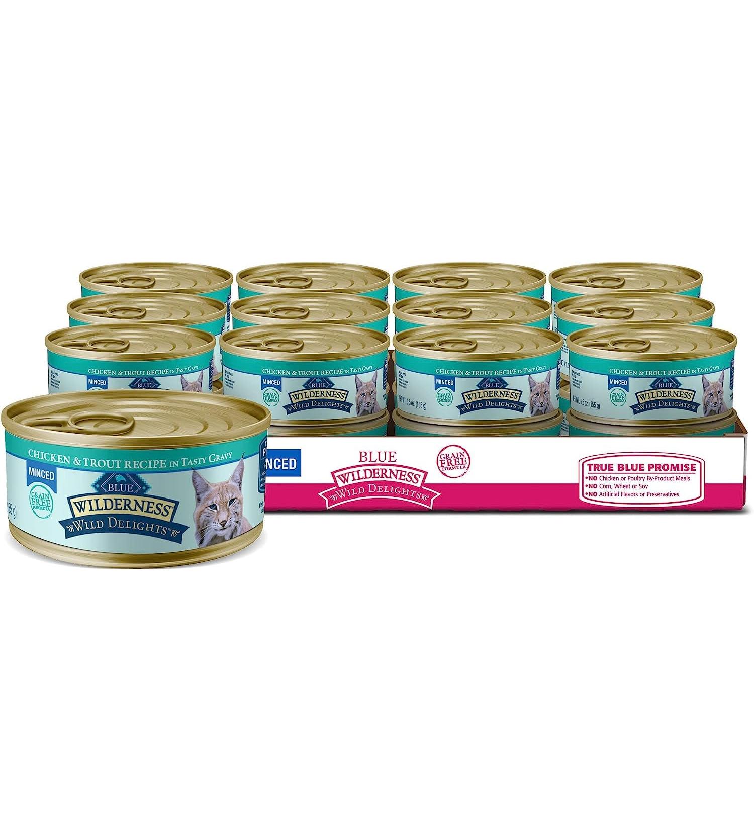 Blue Buffalo Wilderness Wild Delights Natural Wet Cat Food Chicken & Trout Minced 5.5oz (Pack of 24) Large Cans Minced Chicken & Trout - Buy Online on GoSupps.com