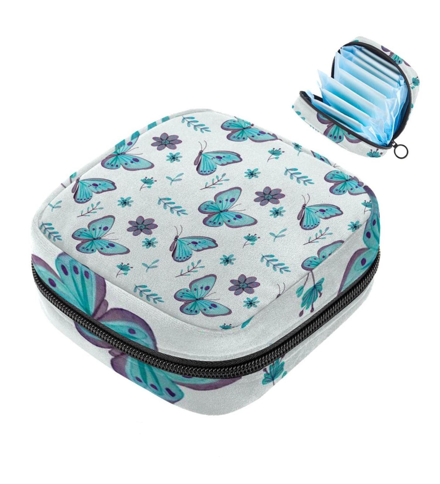 Blue Butterflies Menstrual Cup Storage Bag | Women s Travel Makeup Organizer | High Capacity Bandage Tote - Buy Online on GoSupps.com