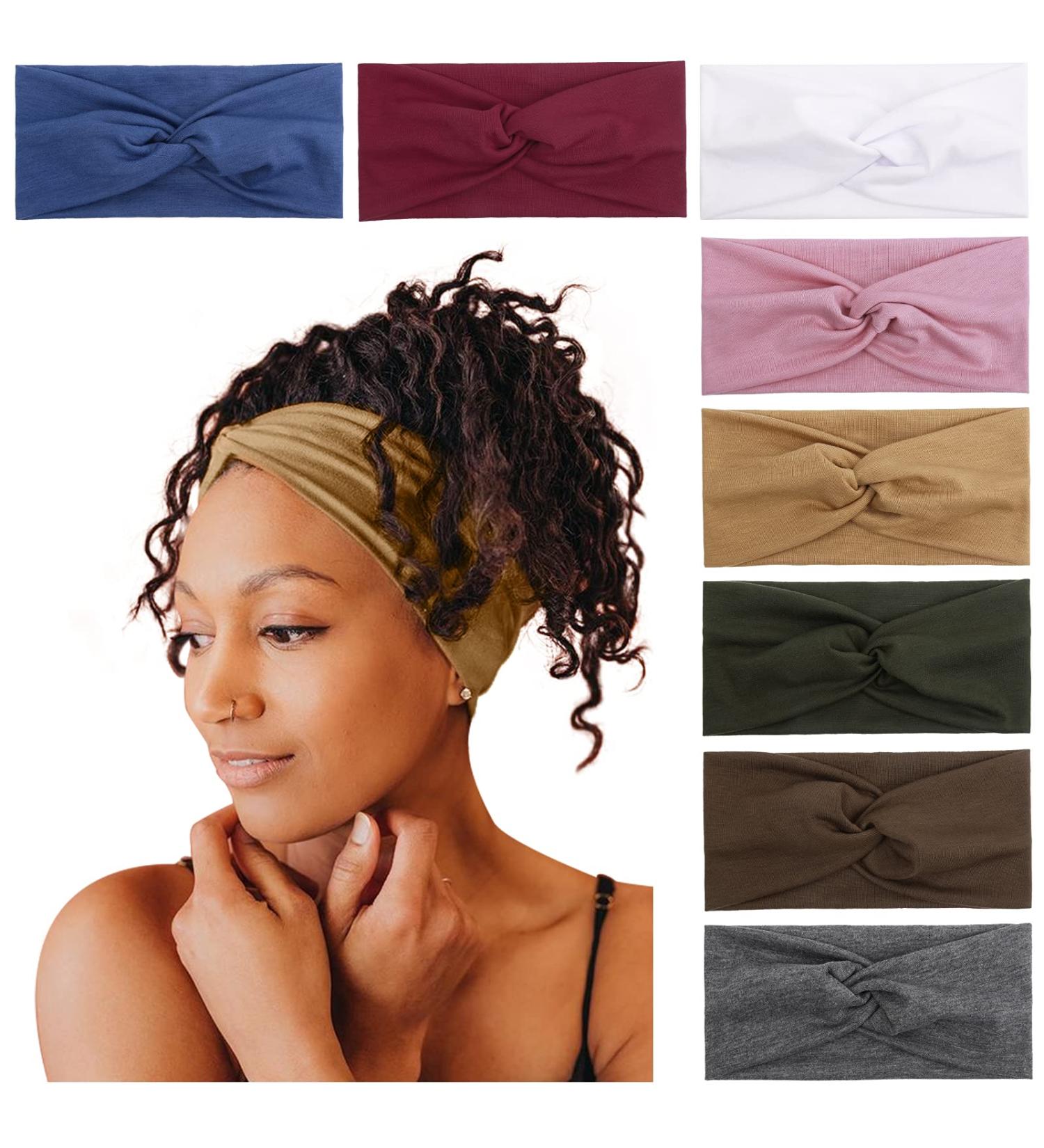 Tobeffect Non-Slip Turban Headbands for Women - 8 Pack Boho Hair Wraps in Solid Colors - Buy Online on GoSupps.com