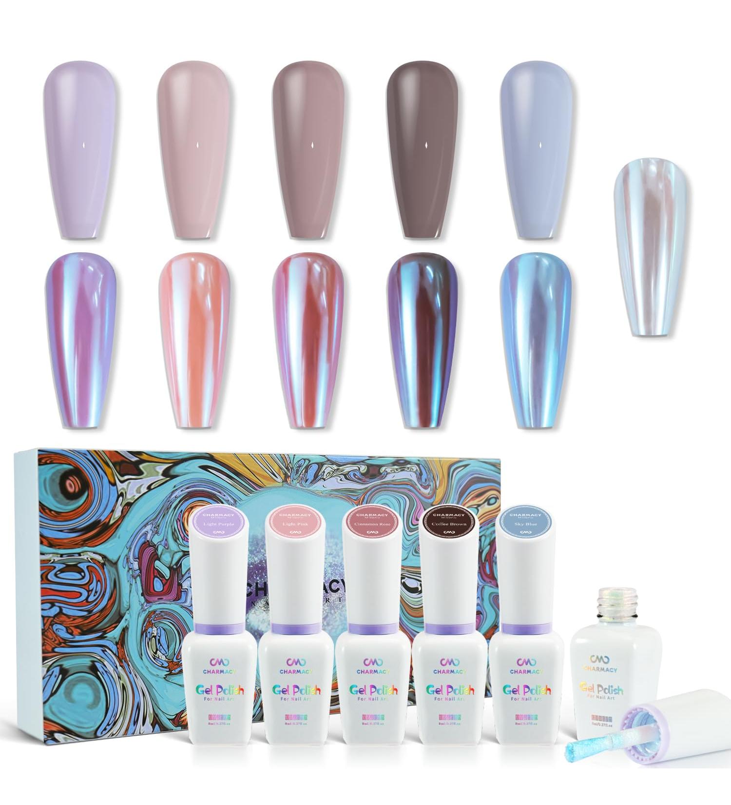 Buy CHARMCY Nail Gel Polish Set - 6PCS Chrome Metallic Mirror Effect | Long-Lasting Blue Brown Fall Gel Nail Polish Kit for Home Salon Nail Art - Buy Online on GoSupps.com