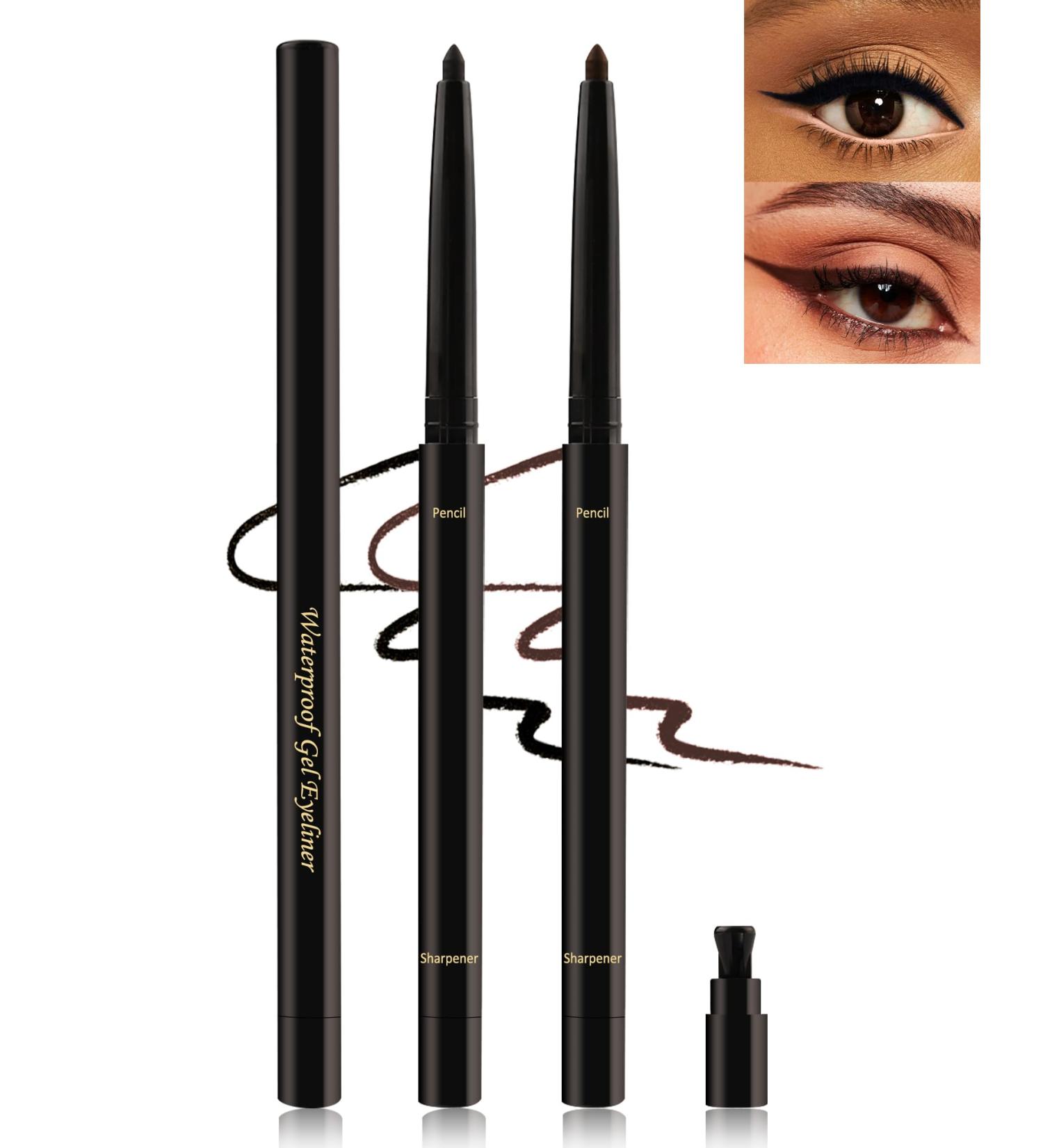 Black+Brown Gel Eyeliner for Older Women Waterproof Smudge-Proof Retractable Eyeliner Pencil Long Wear 24H Matte Smooth Eyeliner Waterline with Sharpener Eye Liner for Mature Women Sensitive Eyes-2Pcs 01# Black+02# Brown - Buy Online on GoSupps.com