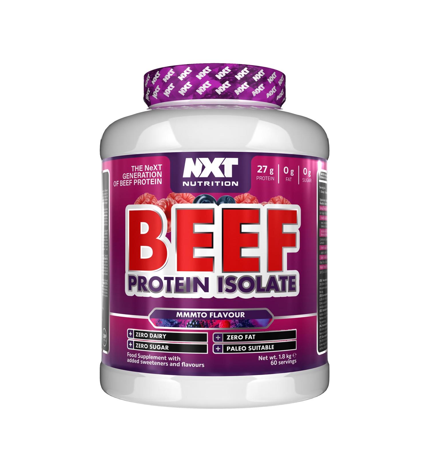 NXT Nutrition Beef Protein Isolate Powder - Protein Powder High in Natural Amino Acids - Paleo Keto Friendly - Dairy and Gluten Free - Muscle Recovery | 1.8kg | Mmmto Flavour