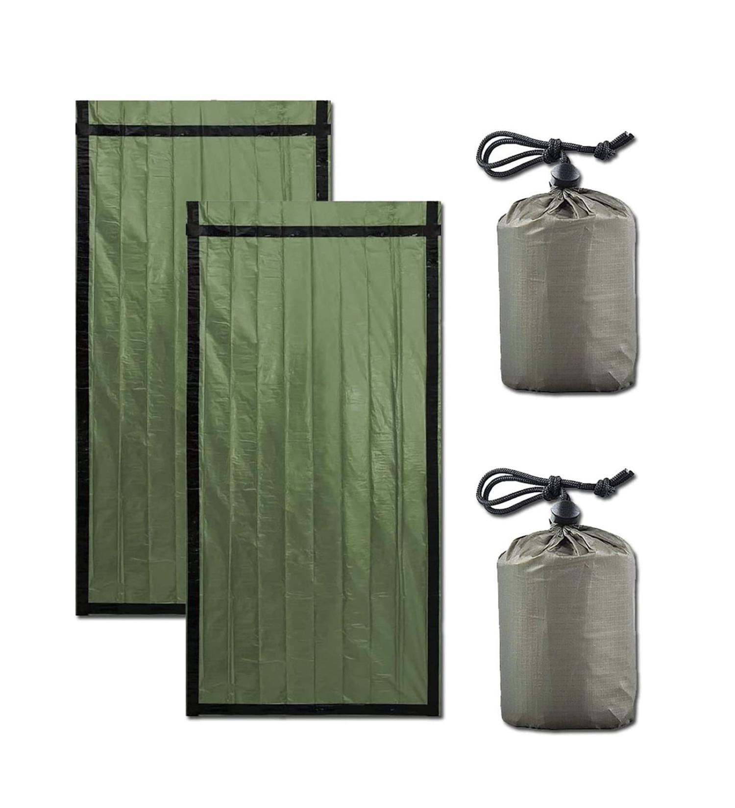 YDYJKI Emergency Survival Sleeping Bag 2 Pack - Waterproof Thermal Sack Blanket for Camping & Hiking (Green) - Buy Online on GoSupps.com