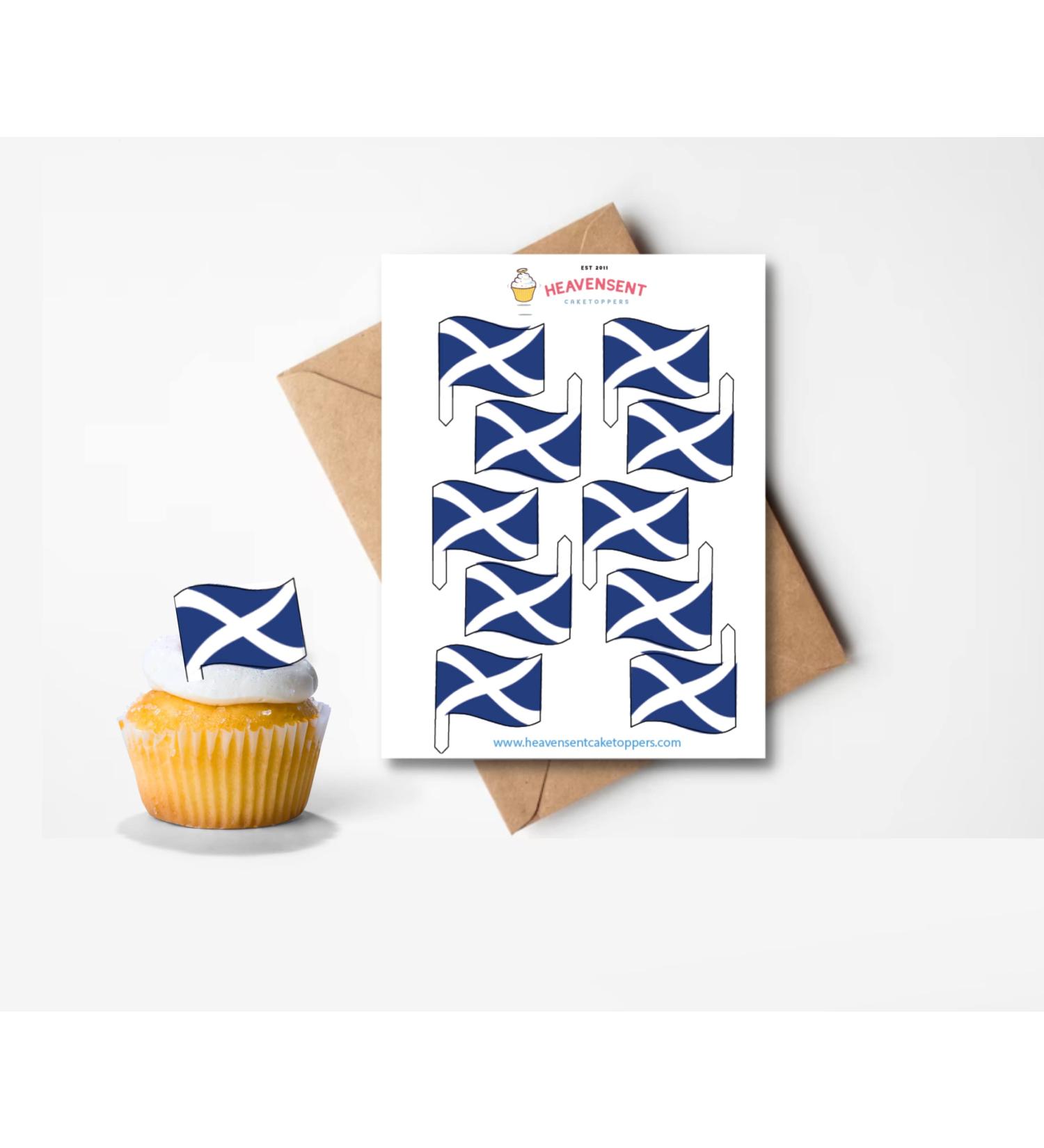 20x Pre-cut Scotland Scottish Flags St Andrews Day Edible Thick Wafer Card Standing Cupcake Toppers Birthday Party Cake Decorations