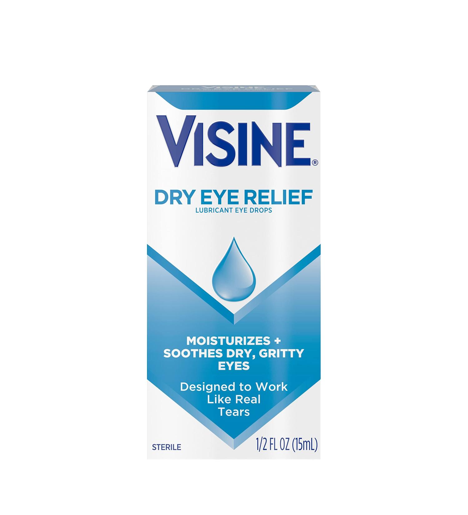 Visine Dry Eye Relief Lubricant Eye Drops | Moisturize & Soothe Irritated Eyes | Polyethylene Glycol Formula | 0.5 fl. oz - Pack of 1 - Buy Online on GoSupps.com