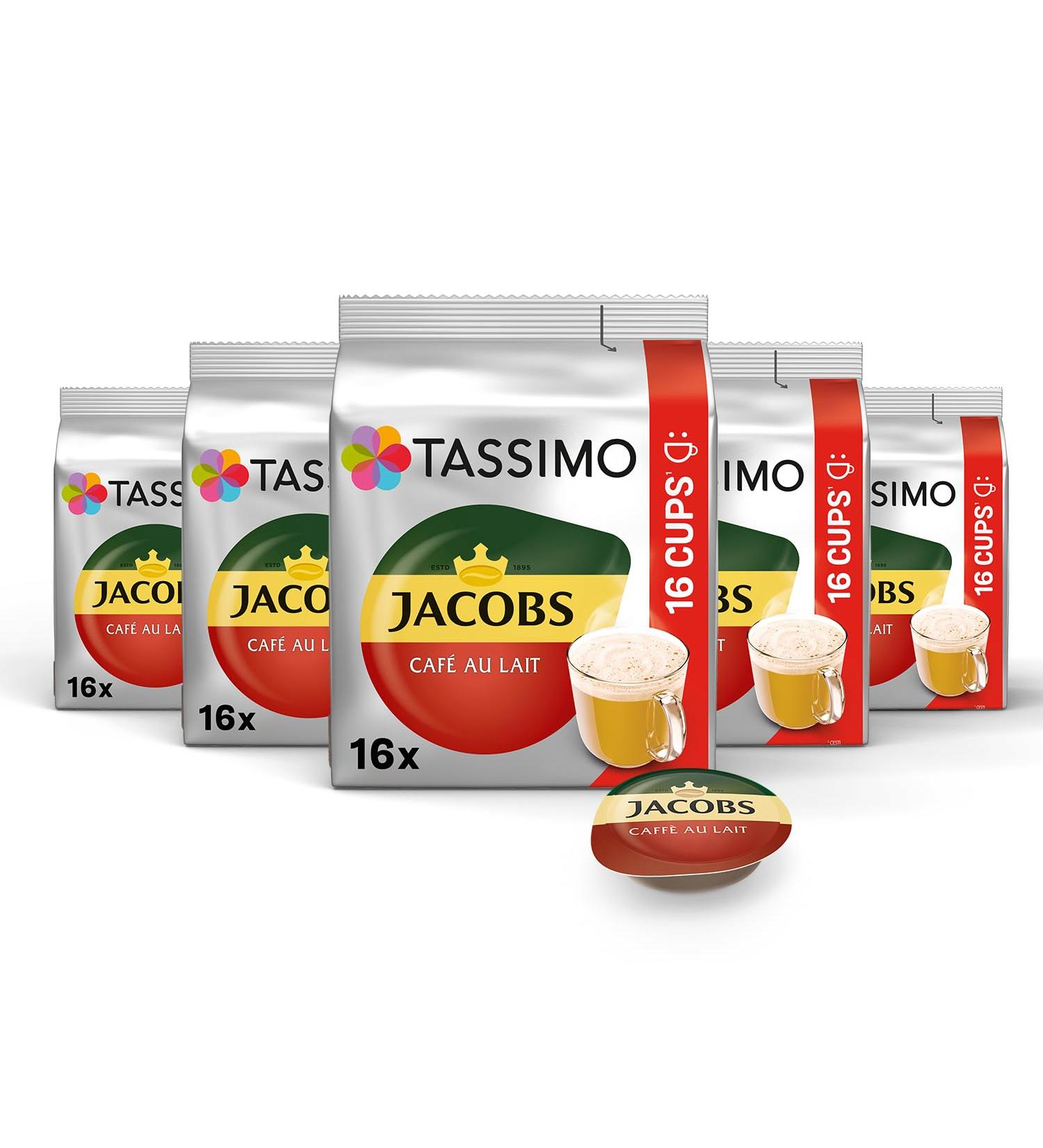 Buy Tassimo Jacobs Caf au Lait Capsules - 80 Pods (5 Packs 16 Drinks Each) - International Shipping Available - Buy Online on GoSupps.com