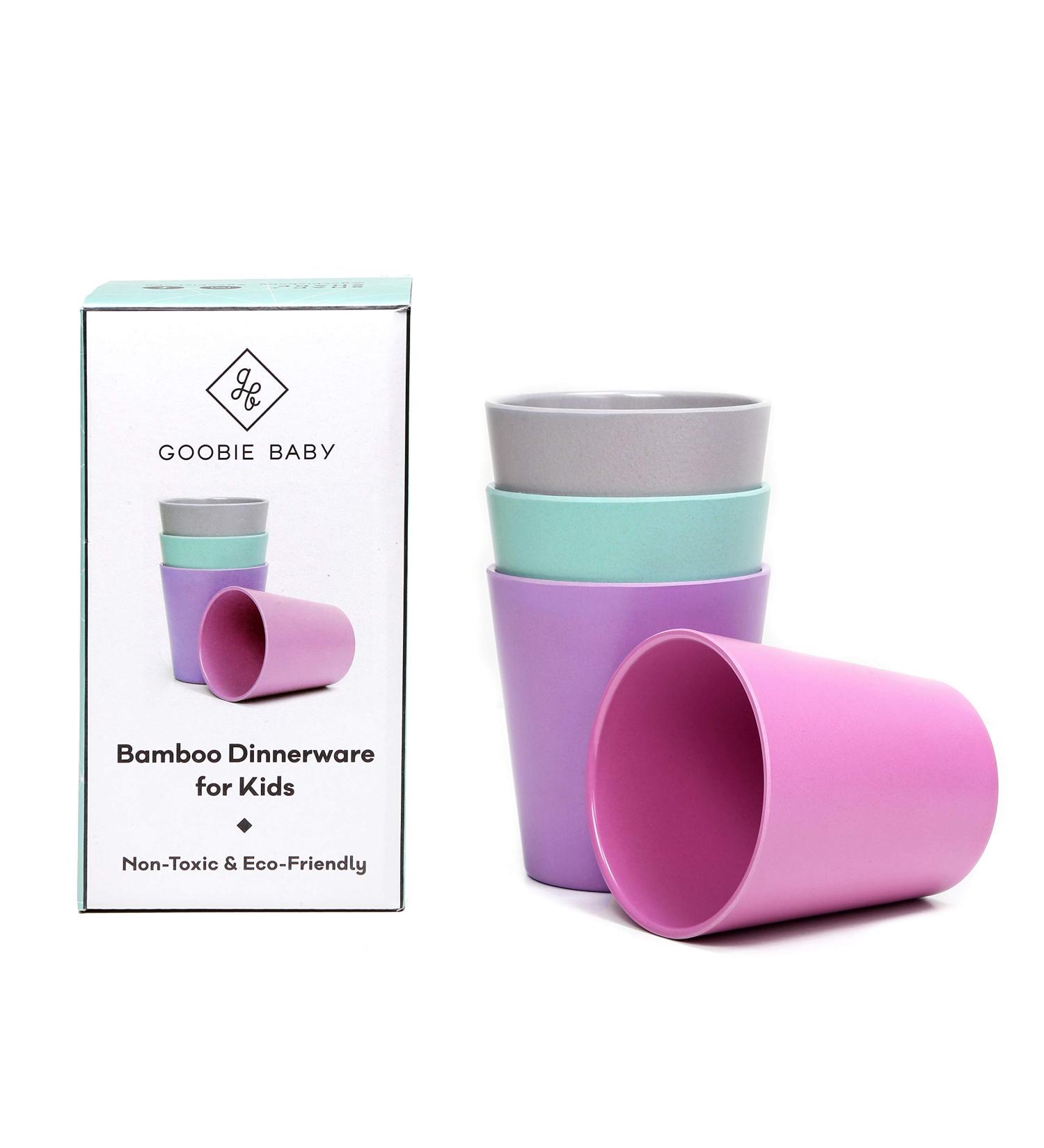 Goobie Baby Bamboo Drinking Cup Set for Kids - 4 Reusable Eco-Friendly Dinnerware for Toddlers - 10 Ounce Cups - WHIMSY - Buy Online on GoSupps.com