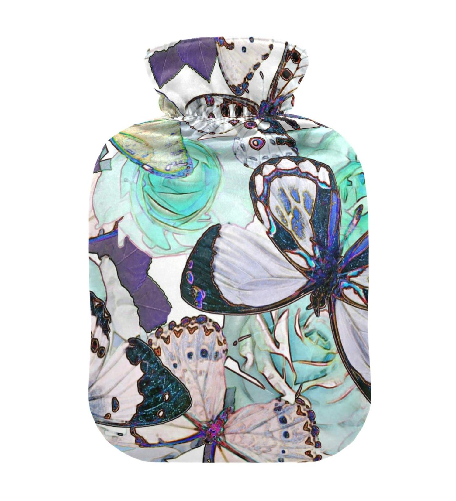 Blue Butterfly Pattern Hot Water Bottle - 2L Pain Relief & Hand Warmer - Buy Online on GoSupps.com
