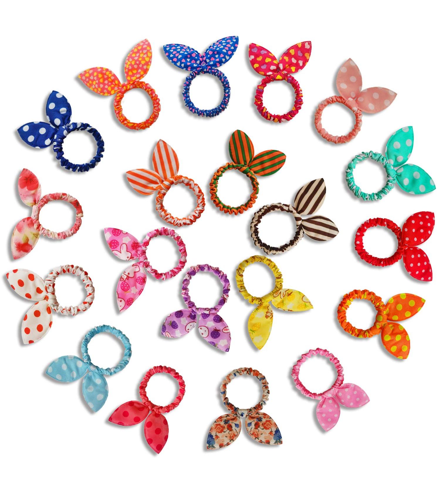 20pcs Toddler Girls Baby Hair Ties with Rabbit Ear Chiffon Scrunchies Ponytail Holders - Cute Mix - Buy Online on GoSupps.com