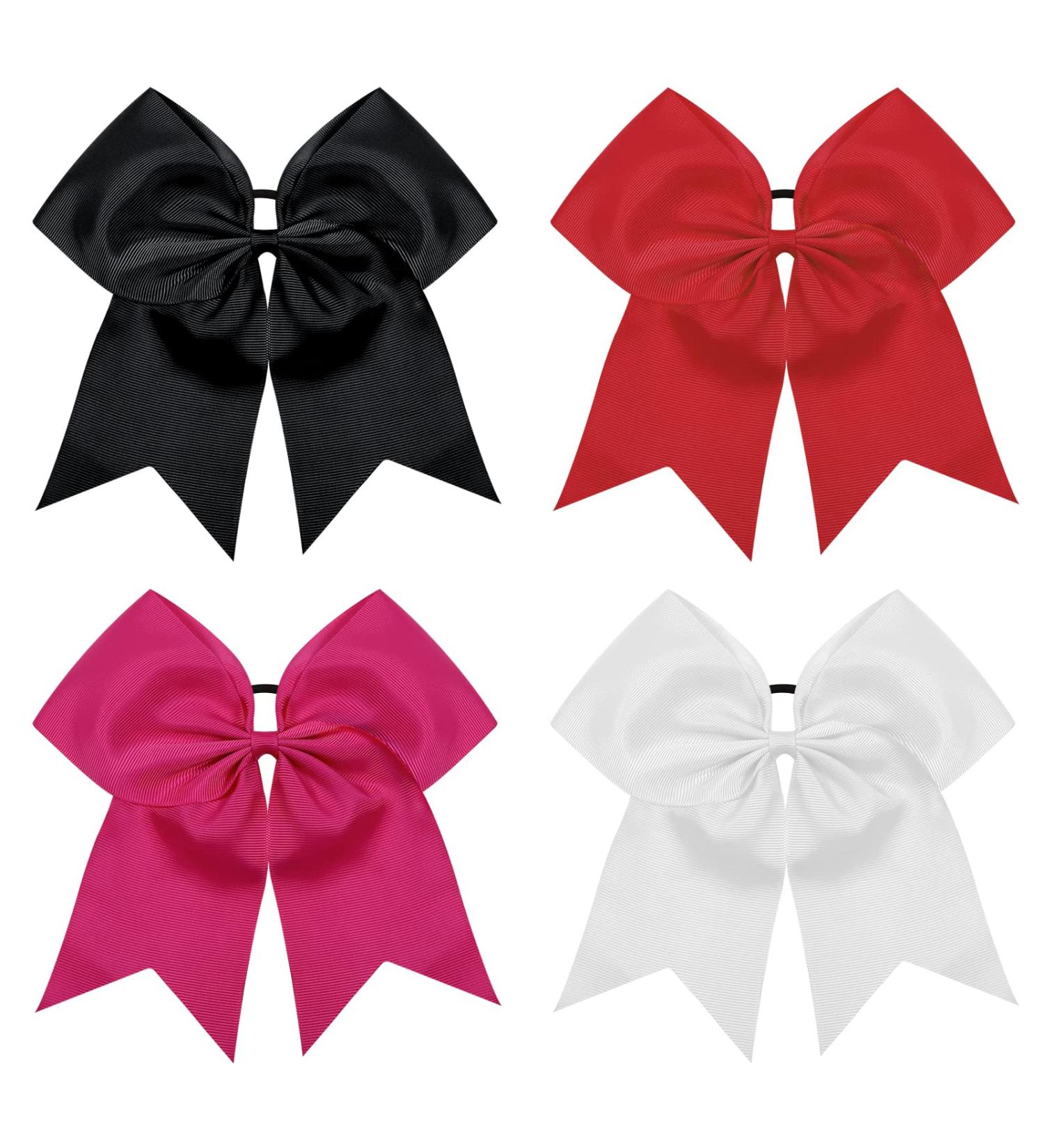 4pcs Large Cheer Hair Bows Ties - 8 Inch Grosgrain Ribbon Elastic Bands - Perfect for School, College, Sports, Cheerleading - Black/White/Red/Pink - Buy Online on GoSupps.com