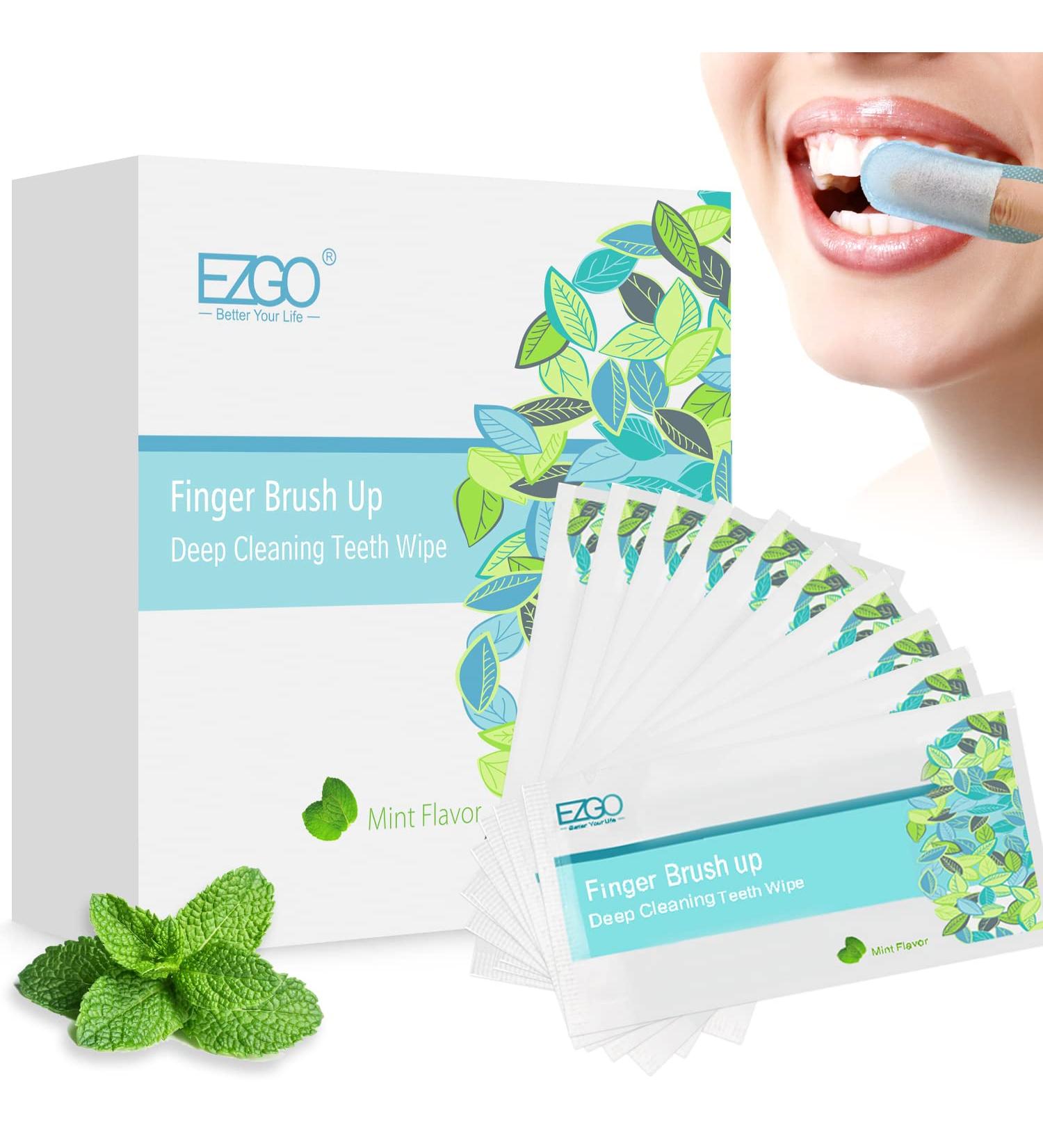 100 Pack EZGO Deep Cleaning Teeth Wipes Finger Brush - Mint Flavor, Latex Free - Buy Online on GoSupps.com