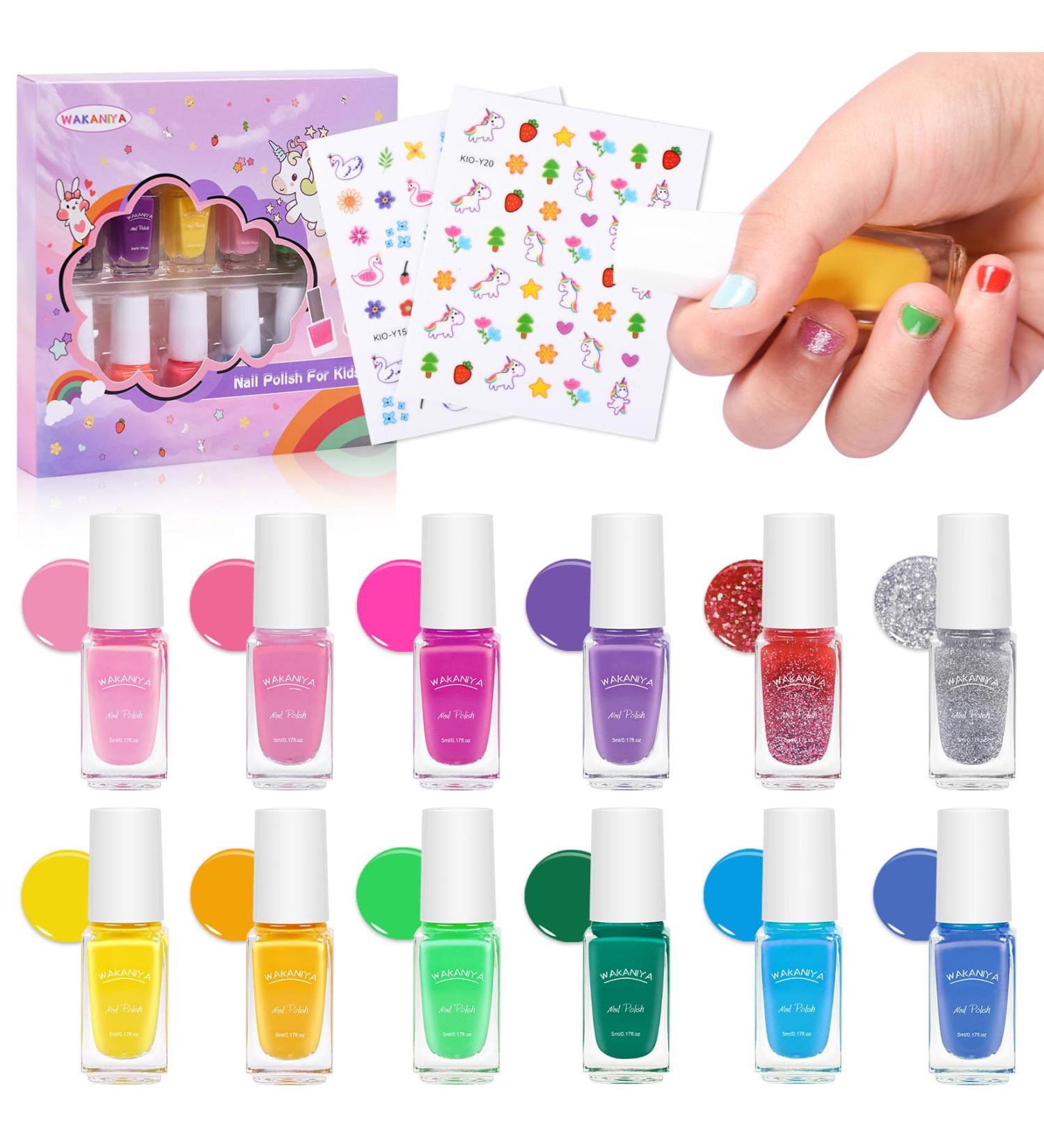 Wakaniya Kids Nail Polish Set - 12 Safe Non-Toxic Candy Colors with Stickers | Peel Off Quick Dry Girl's Gift 3 - Buy Online on GoSupps.com