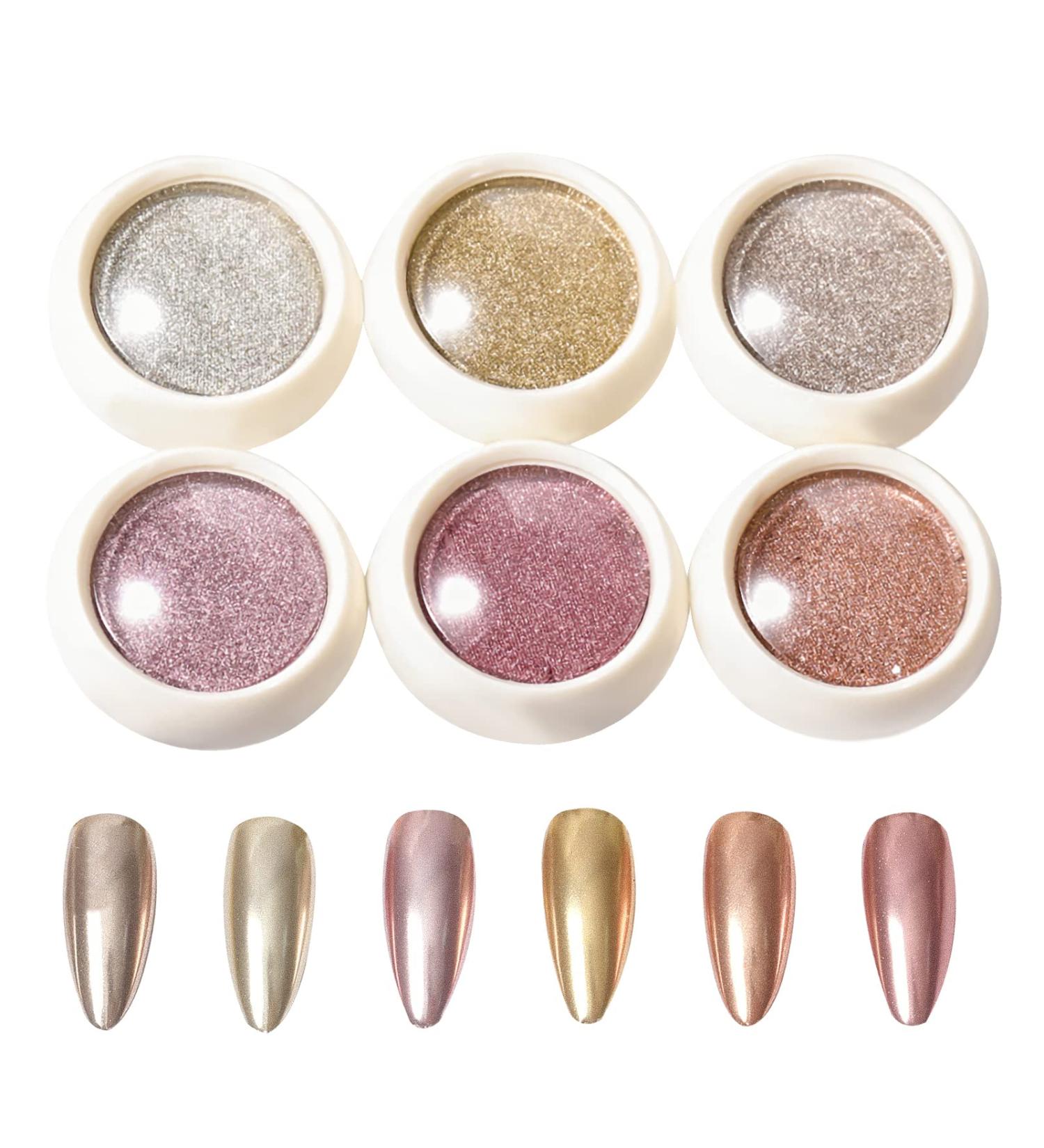 6 Colors Rose Gold Chrome Glitter Powder - Metallic Nail Art & DIY Makeup | Mirror Effect for Face & Body - Buy Online on GoSupps.com