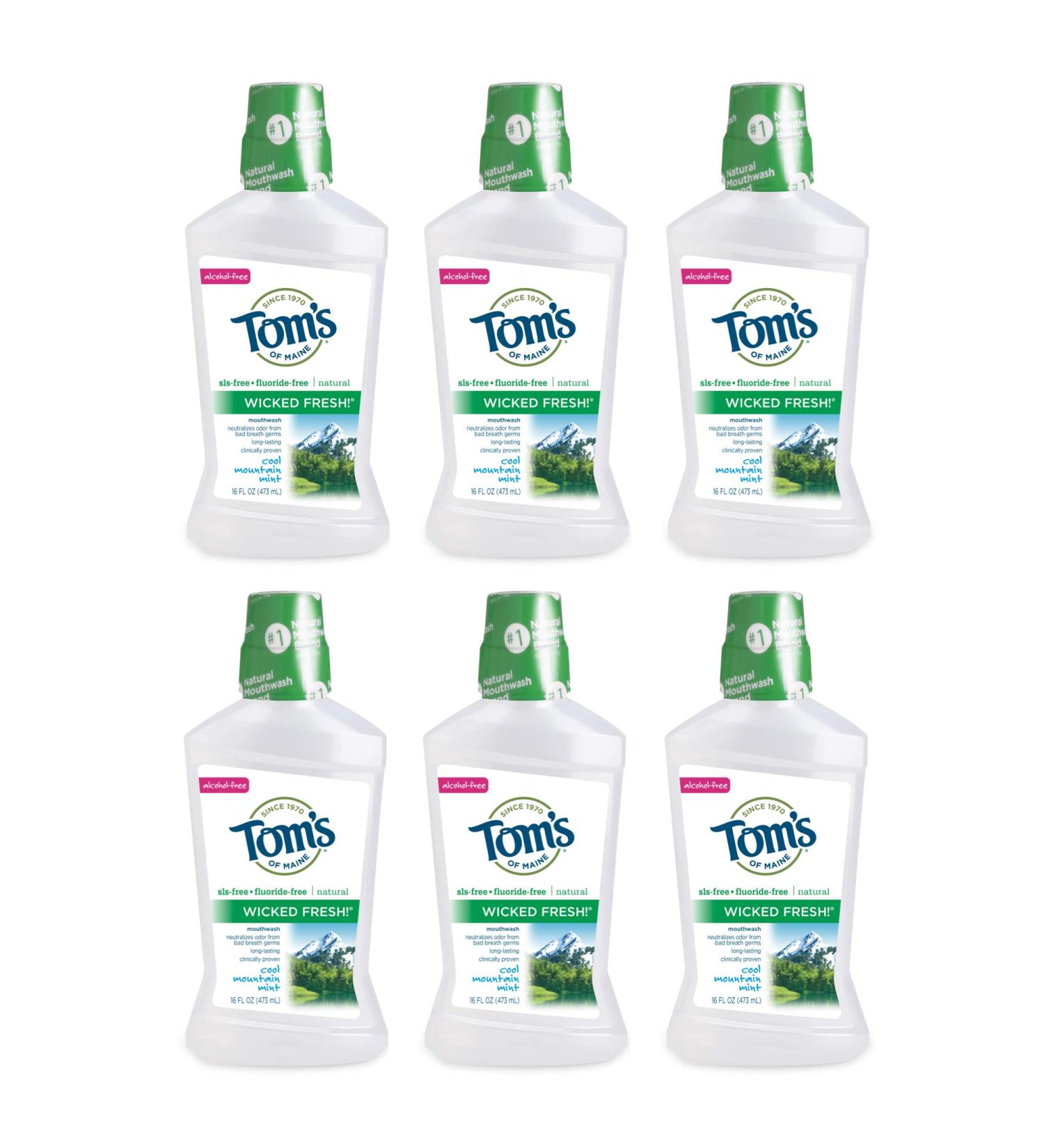 Tom's of Maine Wicked Fresh! Natural Fluoride Free Mouthwash Cool Mountain Mint 473ml 6 pack Pack of 6 Cool Mountain Mint - Buy Online on GoSupps.com