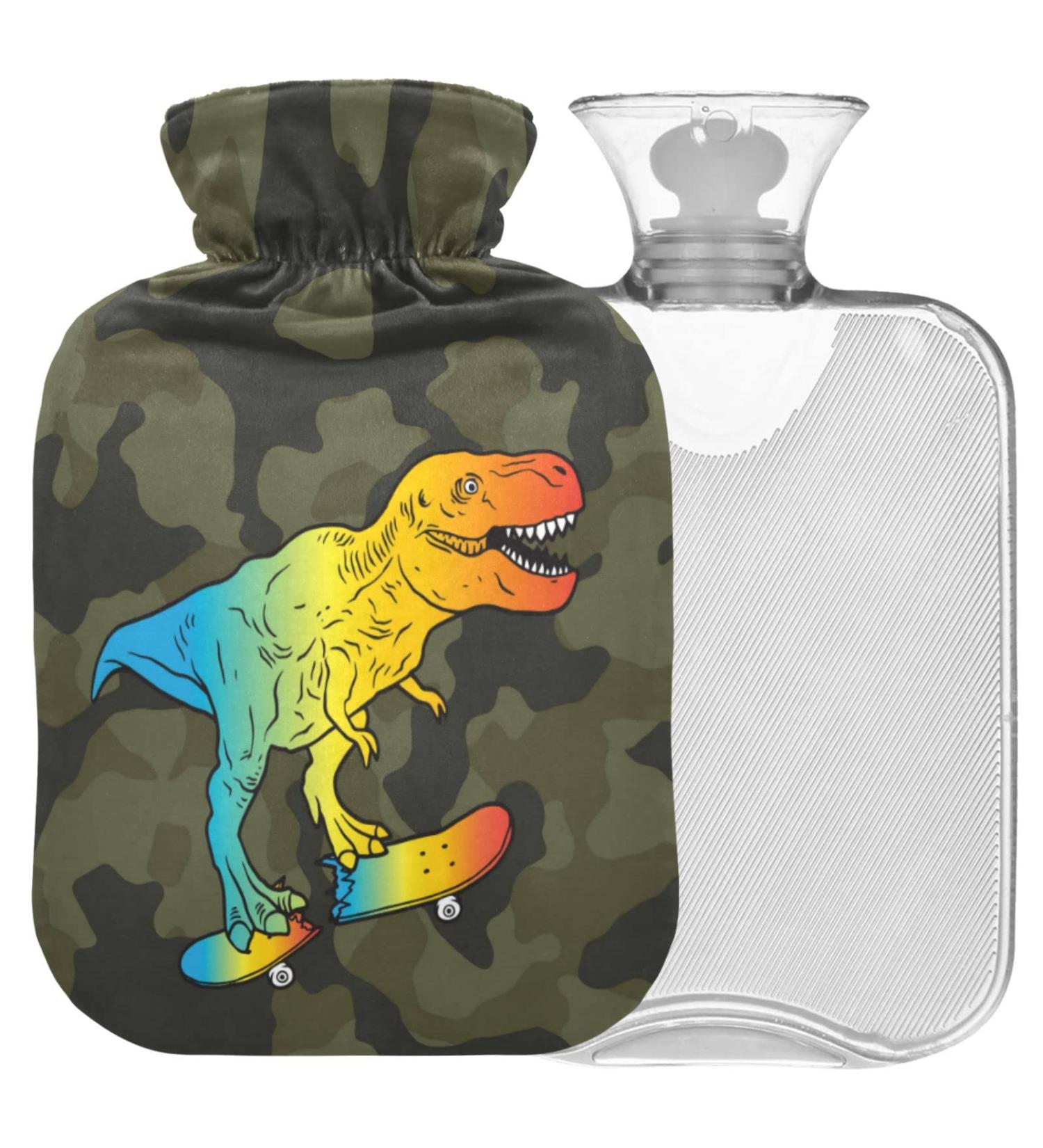 Naanle Colorful Dinosaur Hot Water Bottle - 2L | Transparent Cover | Bed Hand & Feet Warmer | Pain Relief & Heat Therapy - Buy Online on GoSupps.com