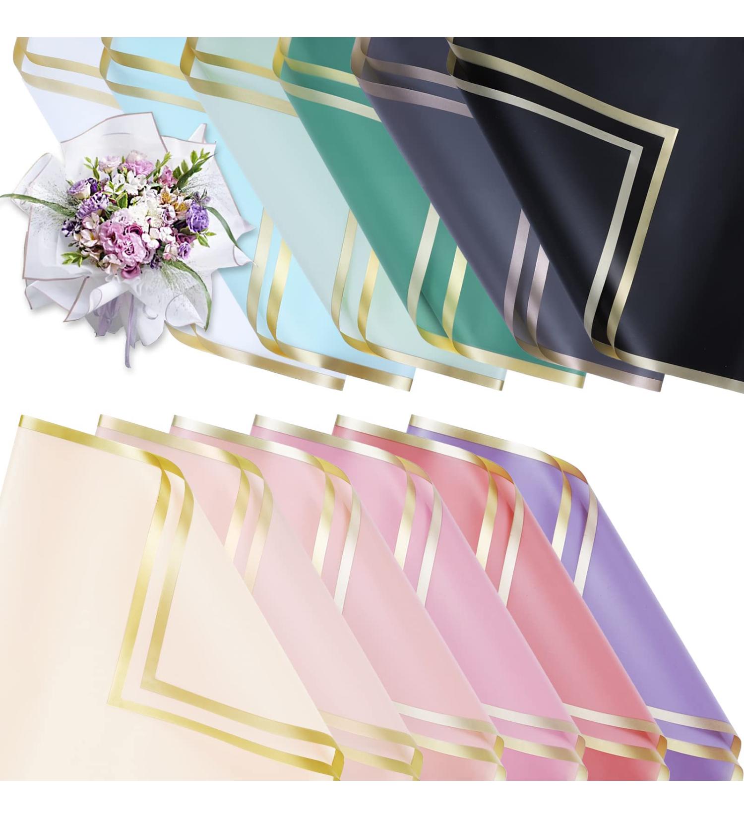 Whaline 120Pcs Floral Wrapping Paper - 12 Colors Gold Edge Waterproof Bouquet Packaging Paper - Ideal for Wedding, Birthday, Mother's Day - DIY Craft and Flower Shop Supplies - Buy Online on GoSupps.com