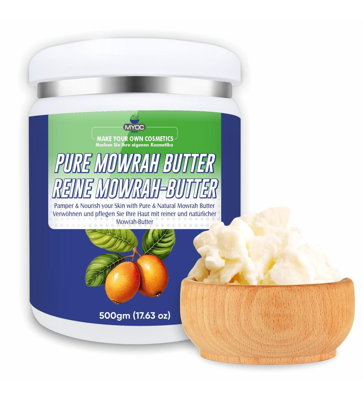 Mowrah Butter | Kosmetische Qualit t | Nat rliches Weichmachermittel f r Haut- und Haarpflege | Ideal f r Lotionen Cremes Balsame Seifen und DIY-Sch nheitsprodukte 500 g - Buy Online on GoSupps.com