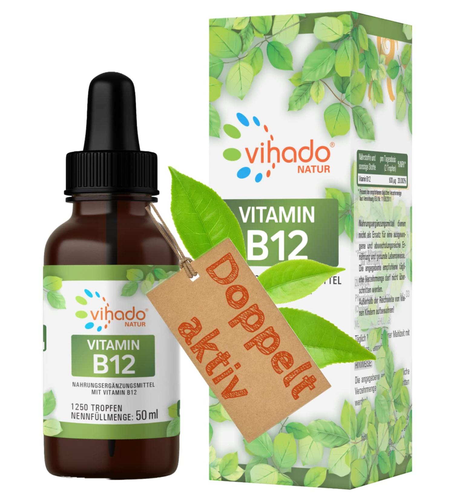 Buy Vihado Nature Vitamin B12 High-Dose Drops - Vegan Alcohol-Free 50ml (1250 Drops) - Optimal Health & Energy Support - Buy Online on GoSupps.com