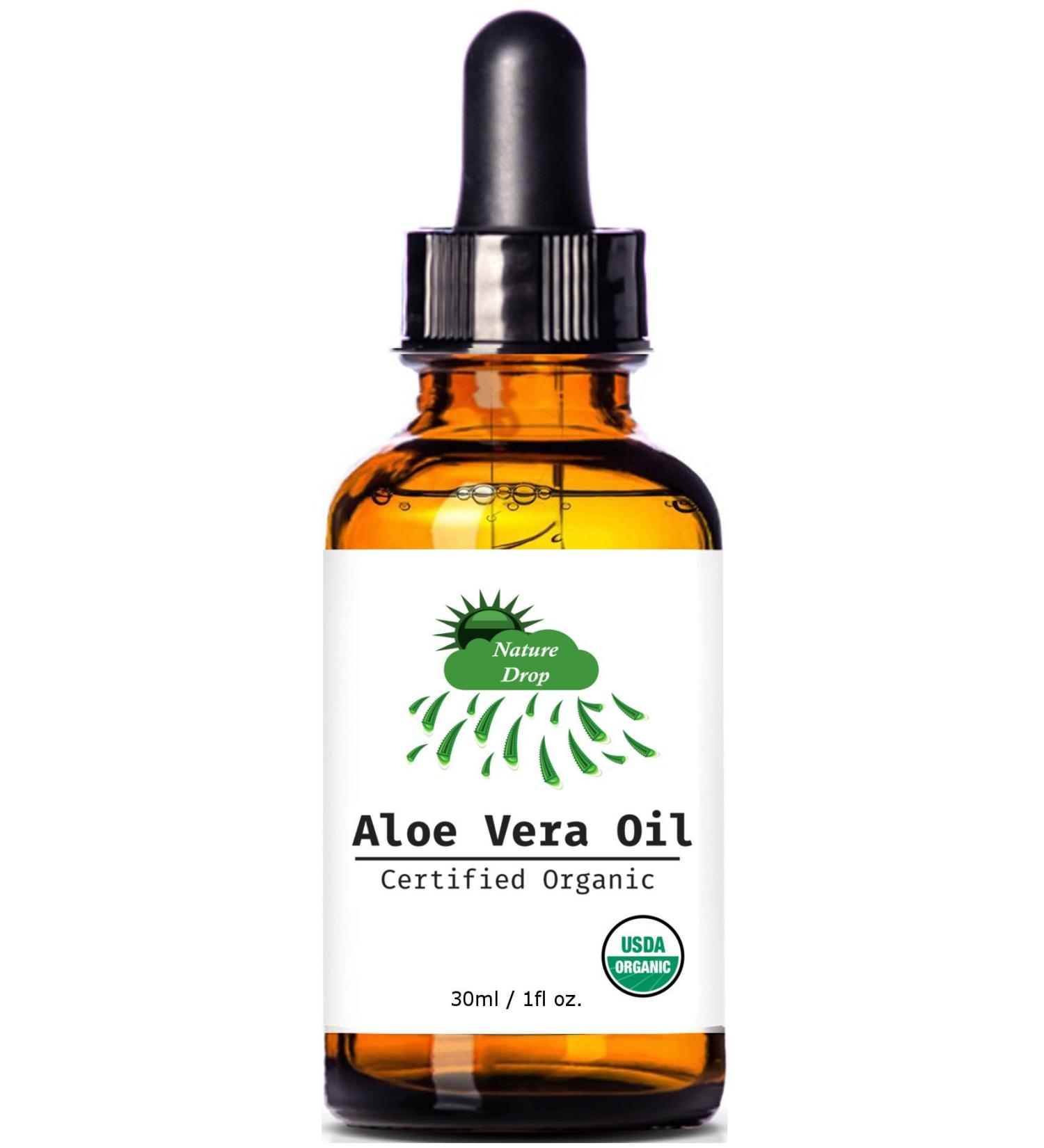 Nature Drop USDA Organic Aloe Vera Oil - 1 oz | Pure Vitamin C, E, B, Allantoin, Minerals, Proteins & More | 100% Natural | 1 Fl Oz - Buy Online on GoSupps.com