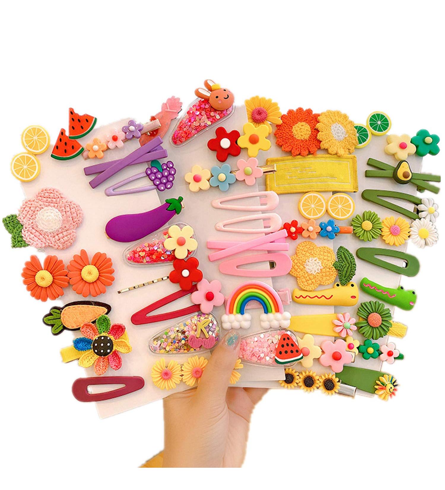 50pcs Large Leaf Hair Clips for Toddler Girls | Cartoon Fruit & Flower Design Hair Accessories Gift - Buy Online on GoSupps.com