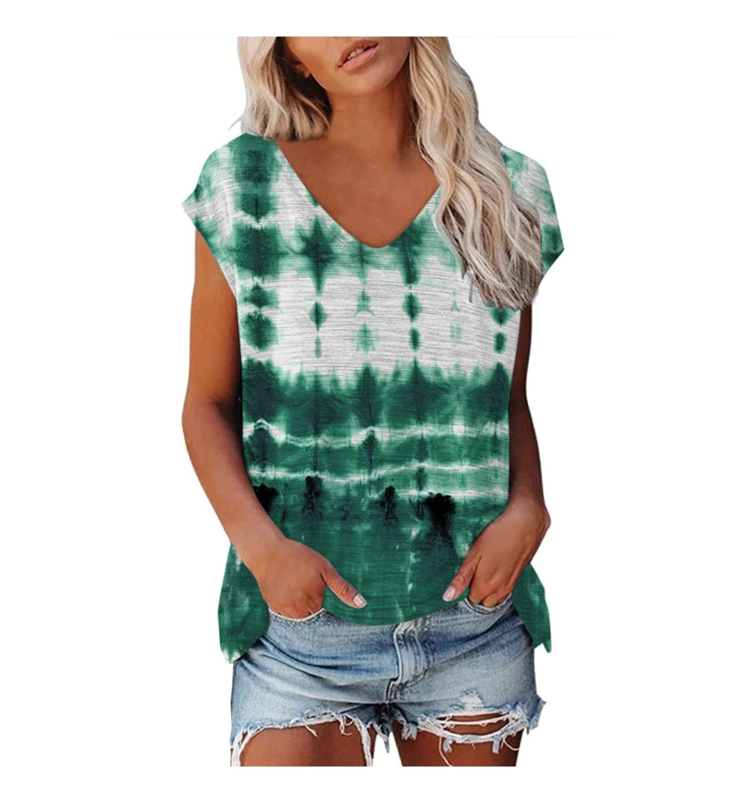 Short Sleeve T Shirts Clothing Woman T-Shirt Casual Black Clothing Top Women's Floral Pattern for Women Crop Tops Shirt Shirts Top Women's Summer Tank Top 4-green S - Buy Online on GoSupps.com