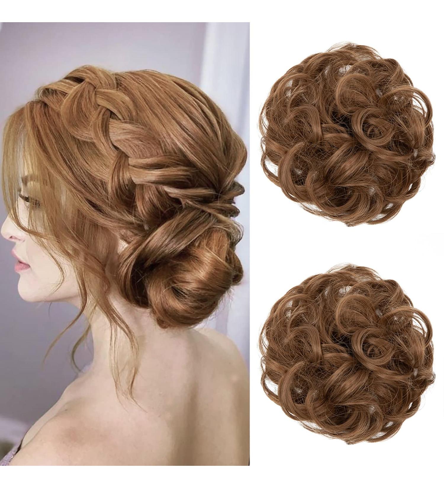 Jjstar 2-Piece Hair Part with Rubber Band - Dutt Hair Tie & Extensions for Messy Bun | Chestnut Brown Hair Accessories for Women & Girls - Buy Online on GoSupps.com