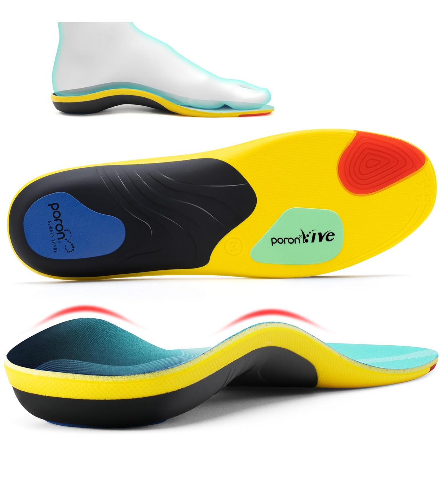 Plantar Fasciitis Insoles for Men Women - Arch Support Orthotic Insoles for Flat Feet Pain Relief - Metatarsalgia Comfort - Lake Blue & Yellow - Size S (6.5-7.5) - Buy Online on GoSupps.com