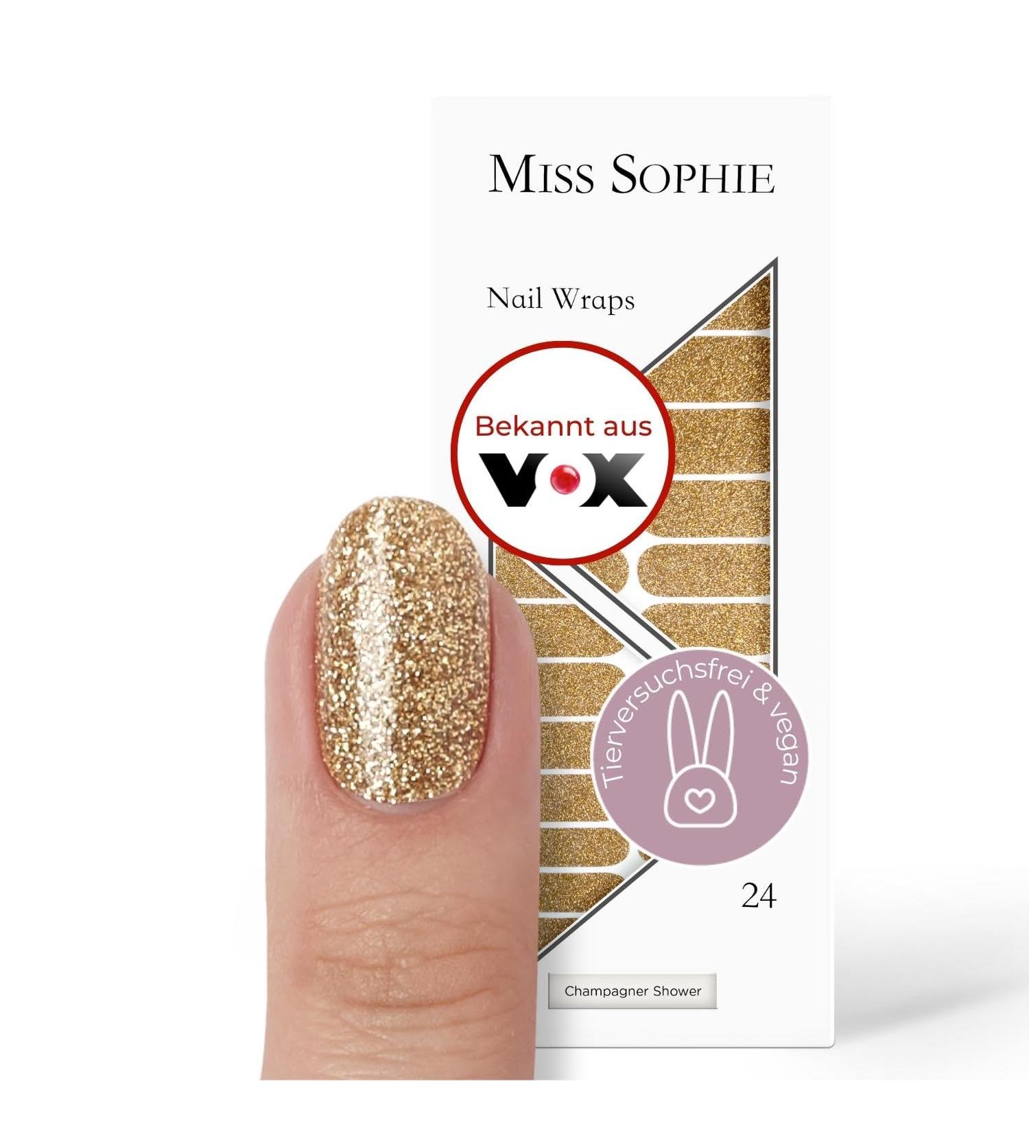 Original Miss Sophie Nail Foils Champagne Shower | 24 Ultra-Thin Glitter Nail Polish Strips for All Nail Types - Perfect for Finger & Toenails - Buy Online on GoSupps.com