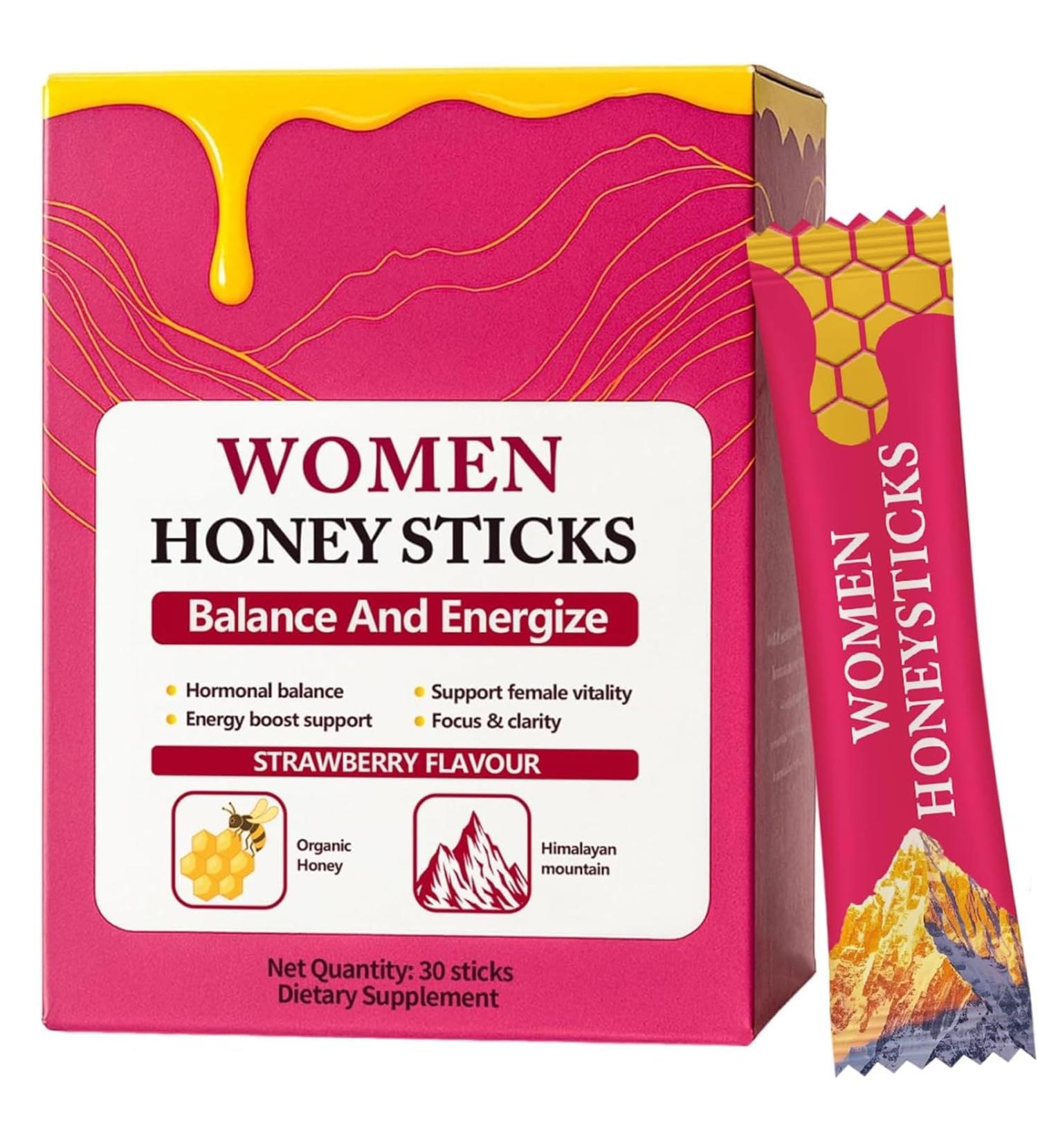 CURAIY Shilajit Honey Sticks for Women Strawberry Honeysticks Natural Energy & Vitality Booster with Shatavari & Saffron for Hormonal Balance Focus & Stamina | 30 Sticks (1Pc) - Buy Online on GoSupps.com