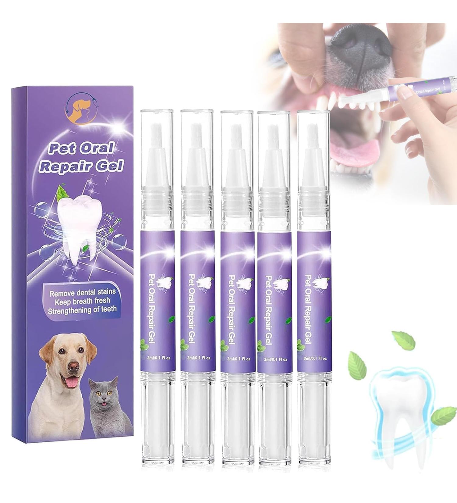Cvreoz Pet Oral Repair Gel Pet Oral Restoration Whitening Gel Pet Breath Freshener Gel Pet Brush Free Oral Gel for Most Cats and Dogs Targets Tartar Eliminate Bad Breath (5PCS) - Buy Online on GoSupps.com