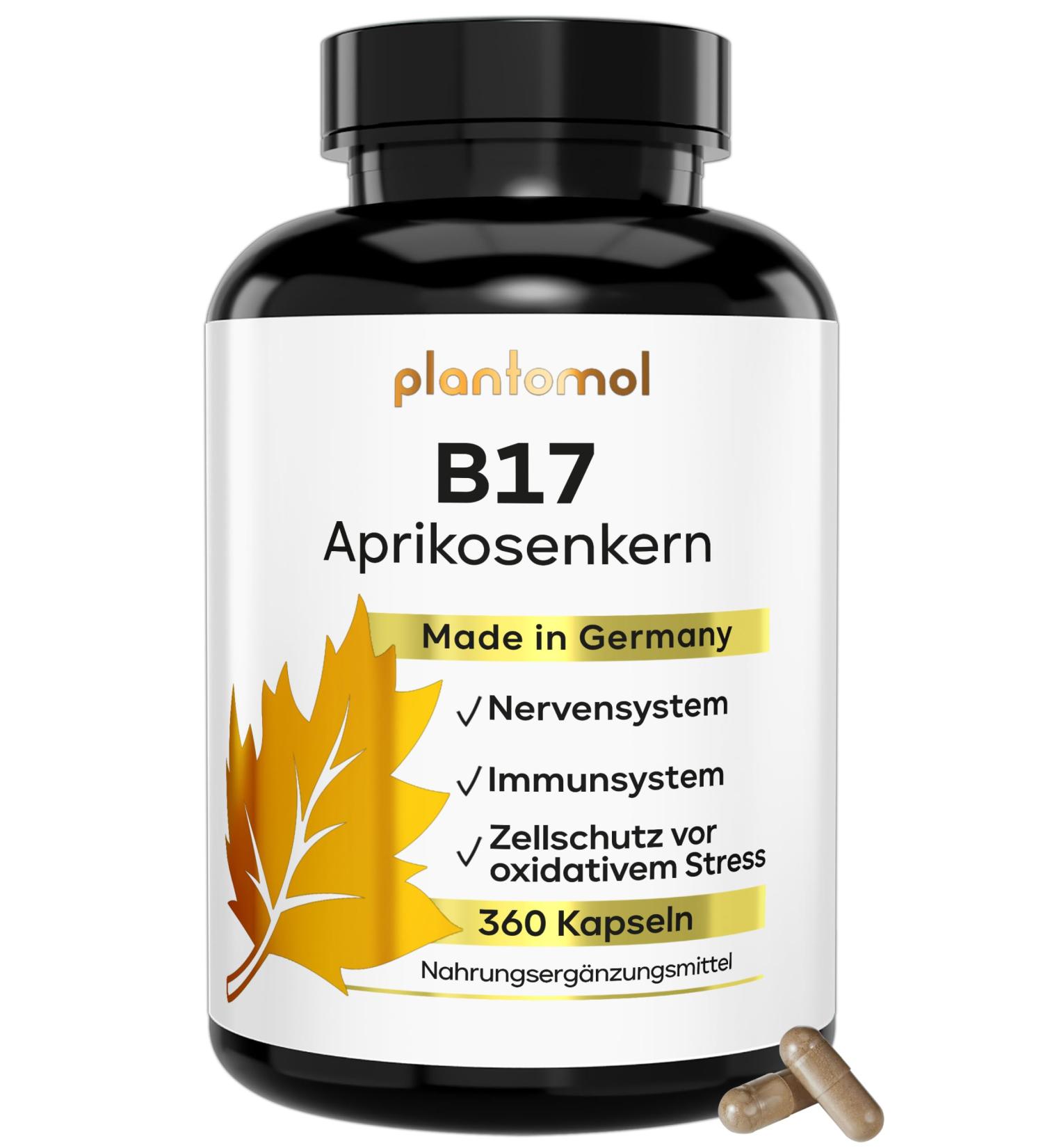 Buy 360 Apricot Seeds Capsules - 1100mg Apricot Core Extract Vitamin B17 + Natural Vitamin C - Half-Year Supply (180 Portions) - Premium Plantomol 360 Pieces - Buy Online on GoSupps.com