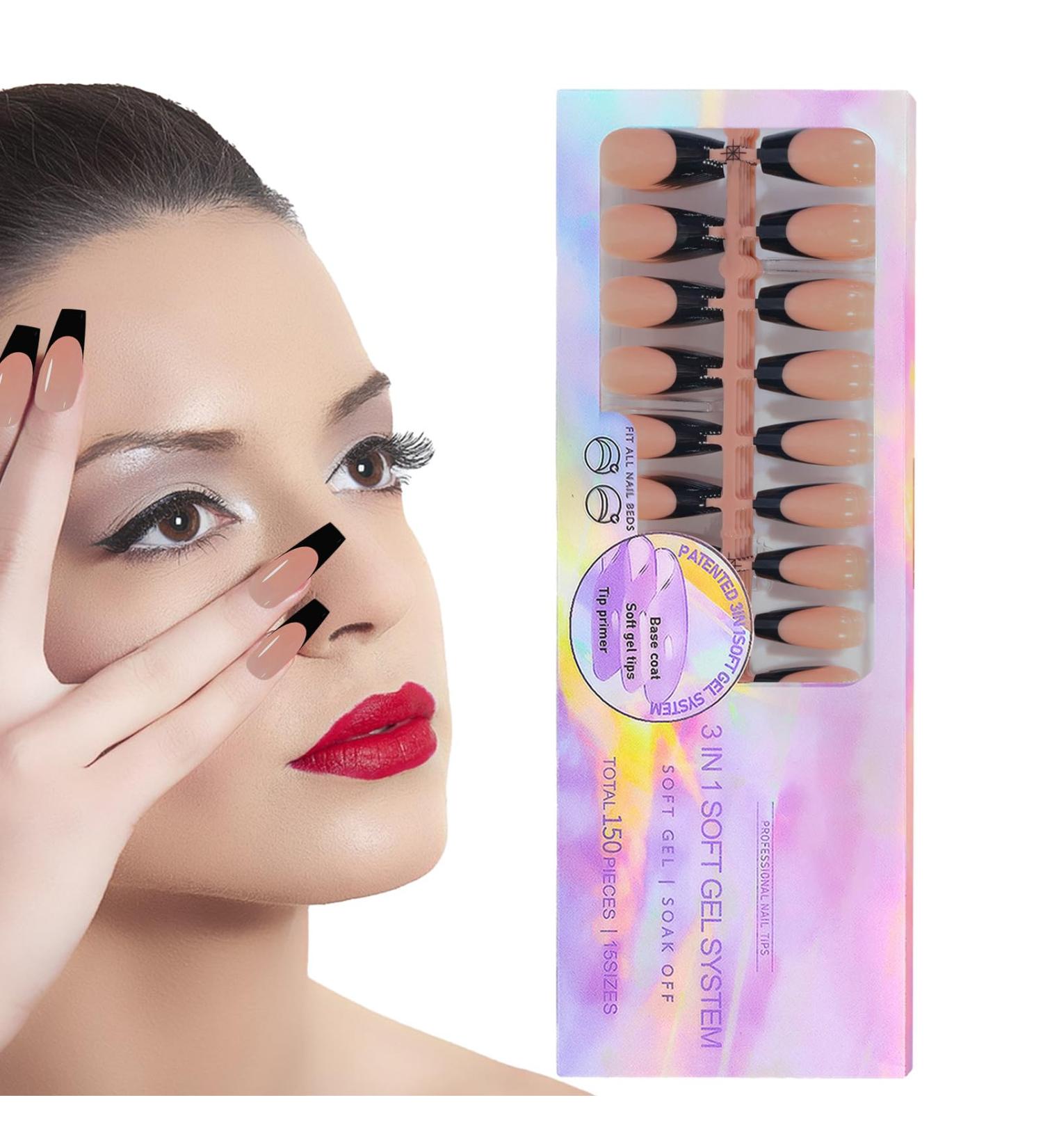 Black Tip Press On Nails Short 150 Removable Black French Tip Artificial Nails - Nail Decoration Kits For Nail Professionals Beginners Hobbyists French Black Wear 11 - Buy Online on GoSupps.com