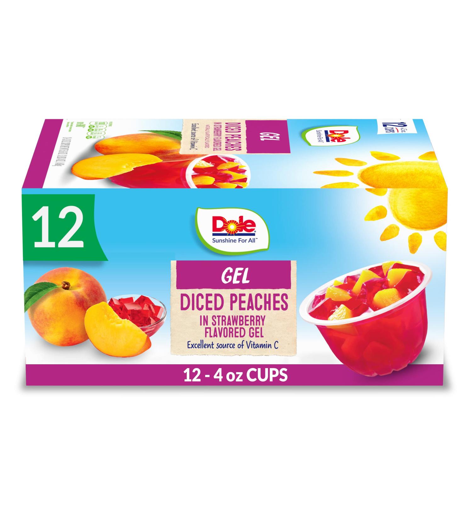 Dole Fruit Bowls Peaches in Strawberry Gel - Gluten Free Healthy Snack | 12 Cups (4.3 Oz Each) - Buy Online on GoSupps.com