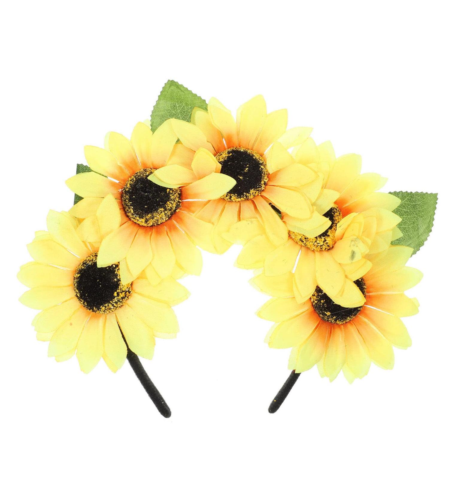 Minkissy Sunflower Headband Flower Headband Mexican Day Of The Dead Floral Crown Festival Headpiece For Women Girls Yellow - Buy Online on GoSupps.com