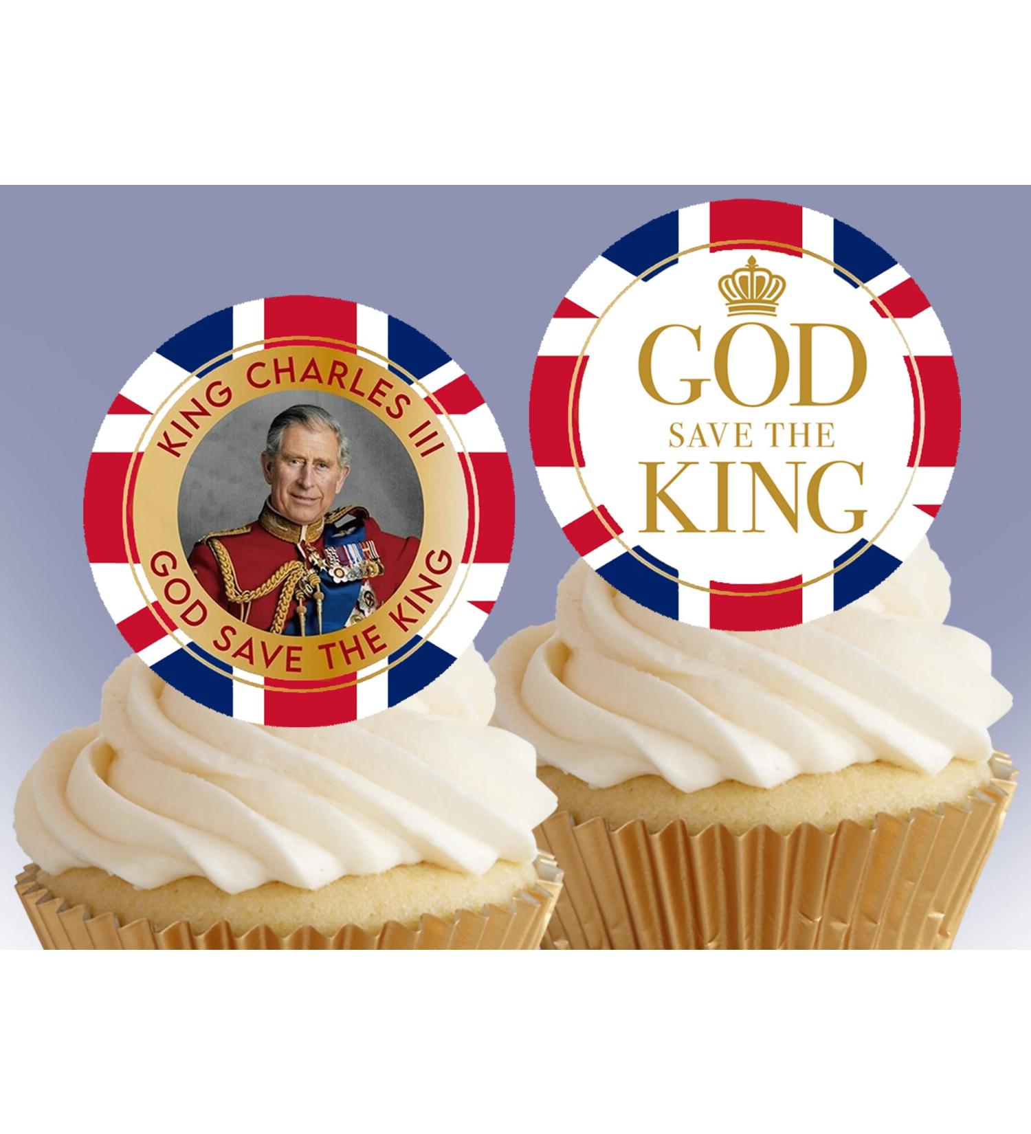 24 x Pre-Cut Stand up God Save The King Edible Wafer/Rice Paper Cupcake Cake Dessert Toppers King Charles III Royal Party Union Jack Coronation Birthday Decorations - Buy Online on GoSupps.com