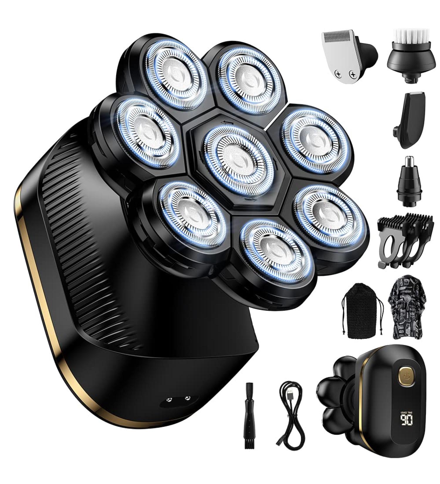 Bald Head Shavers for Men - 8D Electric Razor Shaver | 10-in-1 Grooming Kit with LED Display | Waterproof Rotary Shaver | Cordless & Wet/Dry - Buy Online on GoSupps.com