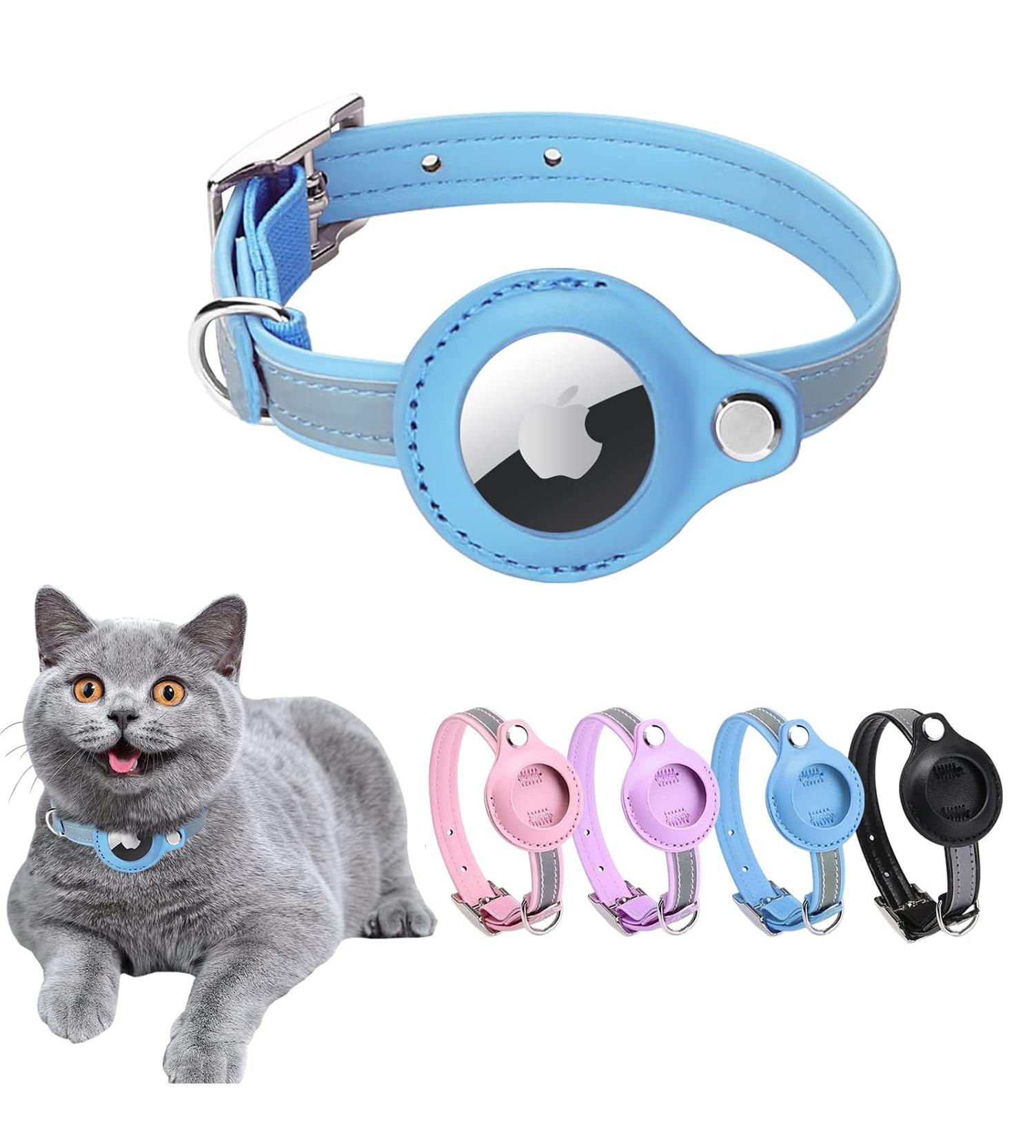Leather Airtag Cat Neck Band - Adjustable Reflective GPS Collar for All Cat Sizes - Anti-Losing Tracker Case (Blue XS 19-26cm) - Buy Online on GoSupps.com
